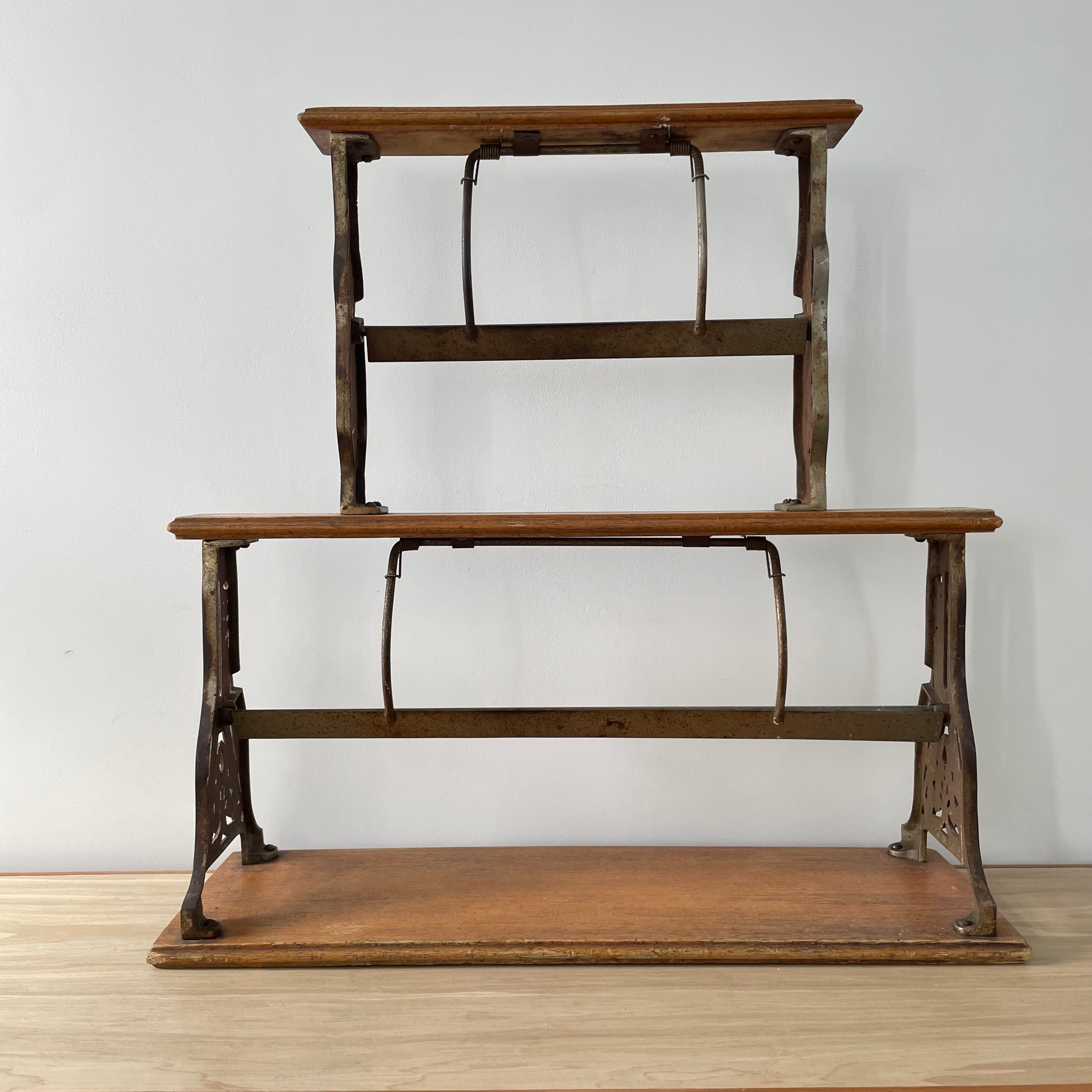 Antique Victorian Twin Roll Dispenser Stand – Cast Iron & Oak, c.1890s