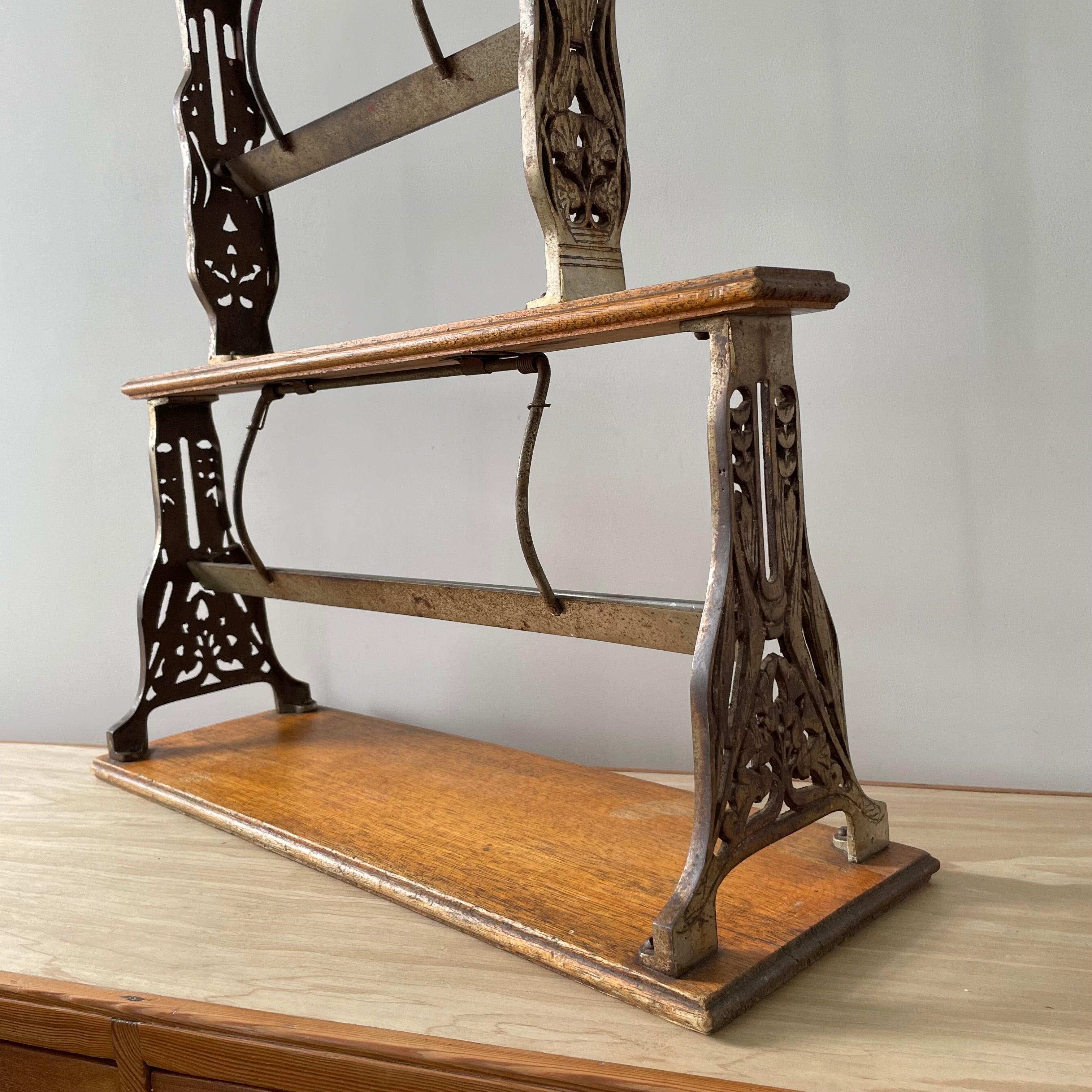 Antique Victorian Twin Roll Dispenser Stand – Cast Iron & Oak, c.1890s