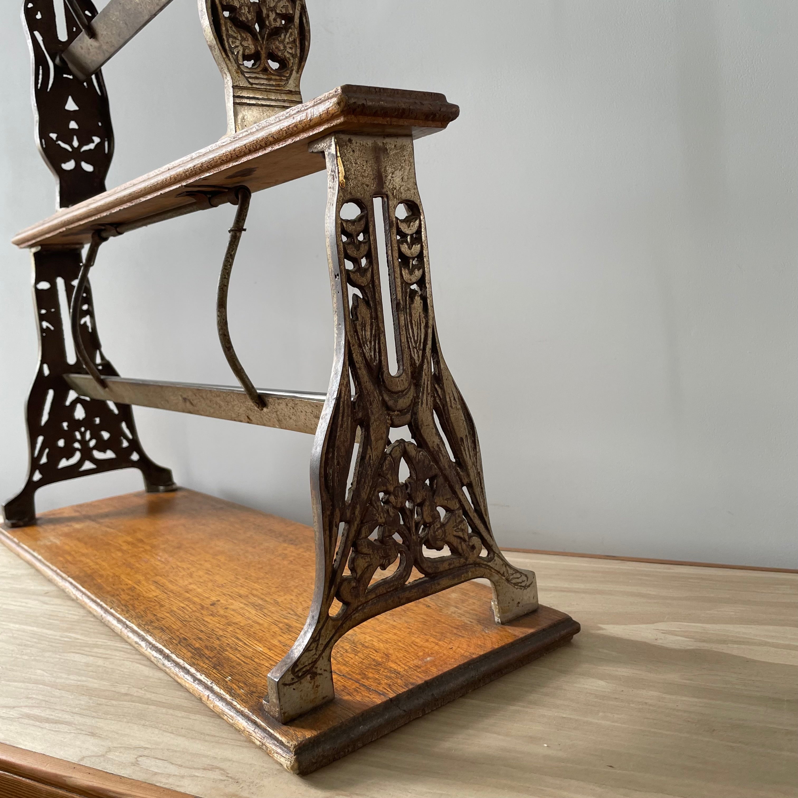 Antique Victorian Twin Roll Dispenser Stand – Cast Iron & Oak, c.1890s