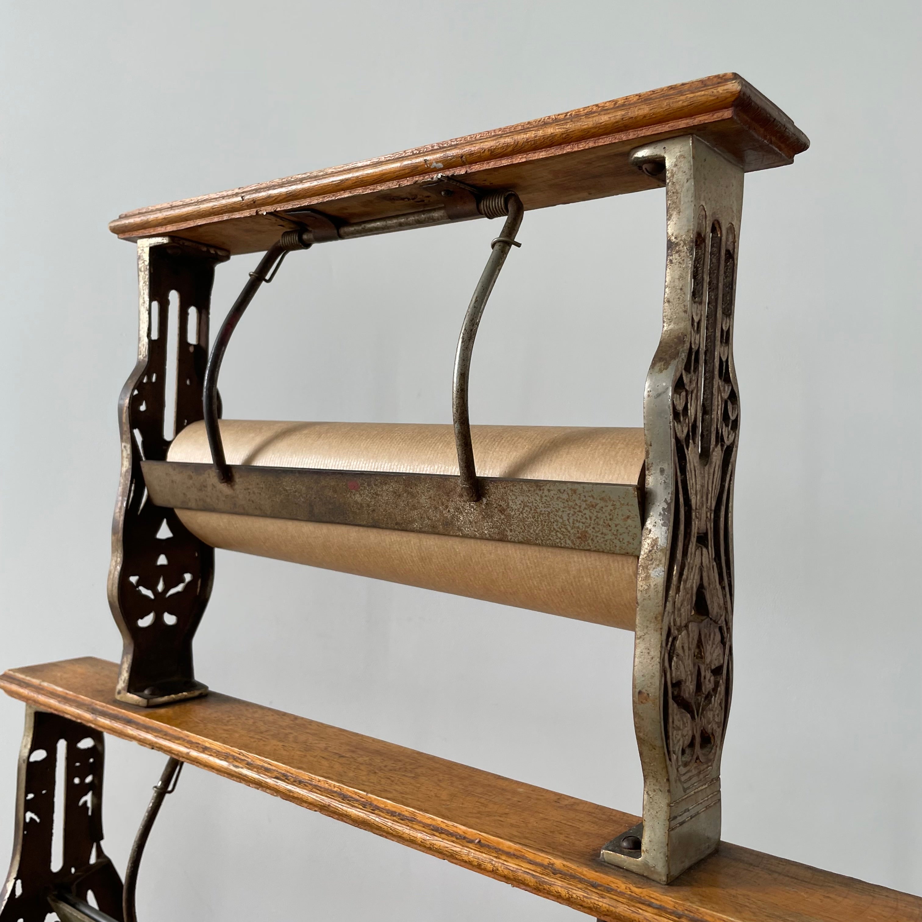 Antique Victorian Twin Roll Dispenser Stand – Cast Iron & Oak, c.1890s