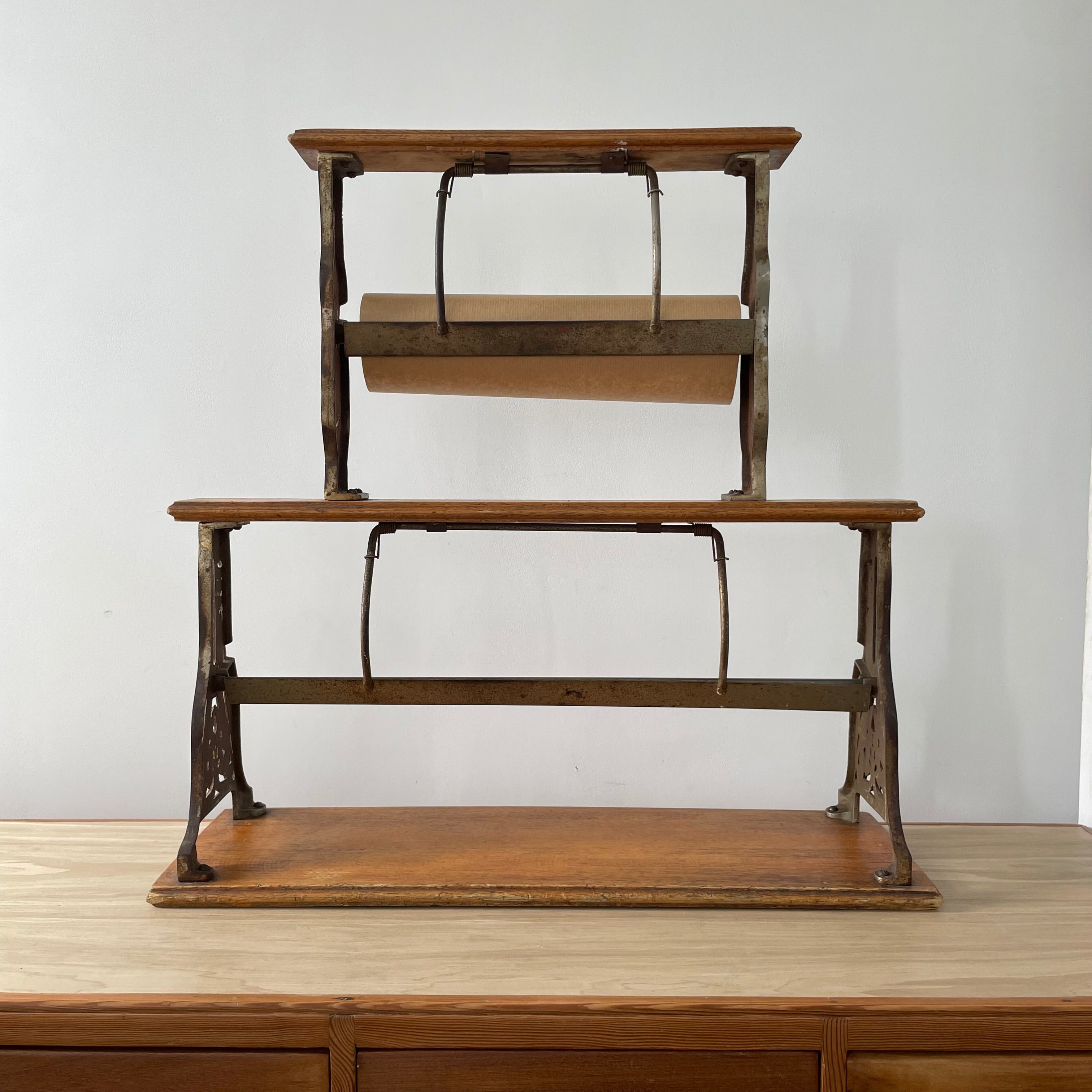 Antique Victorian Twin Roll Dispenser Stand – Cast Iron & Oak, c.1890s