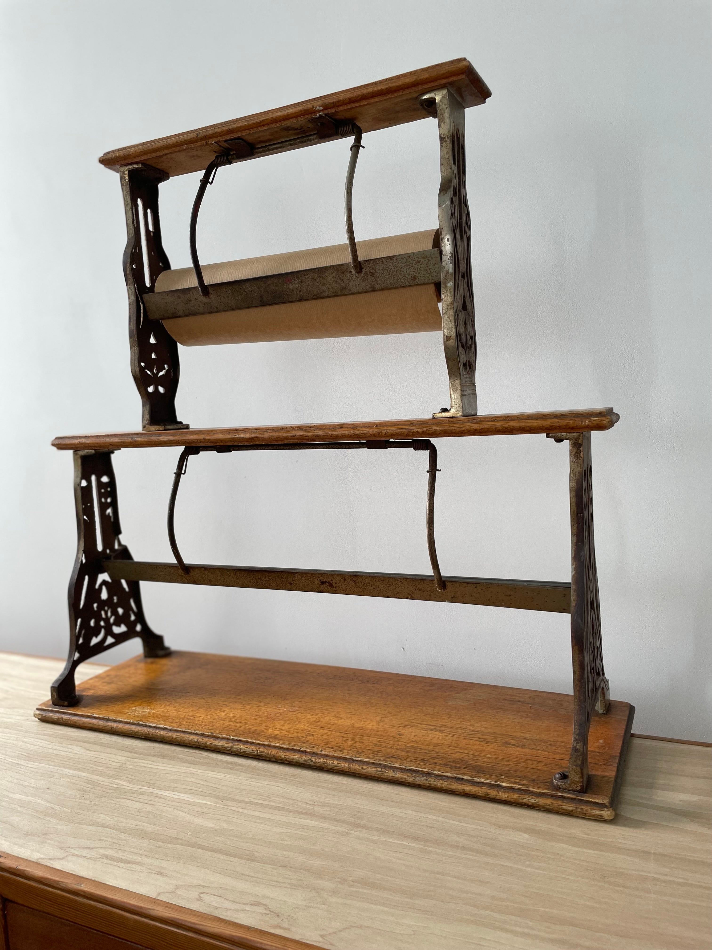 Antique Victorian Twin Roll Dispenser Stand – Cast Iron & Oak, c.1890s