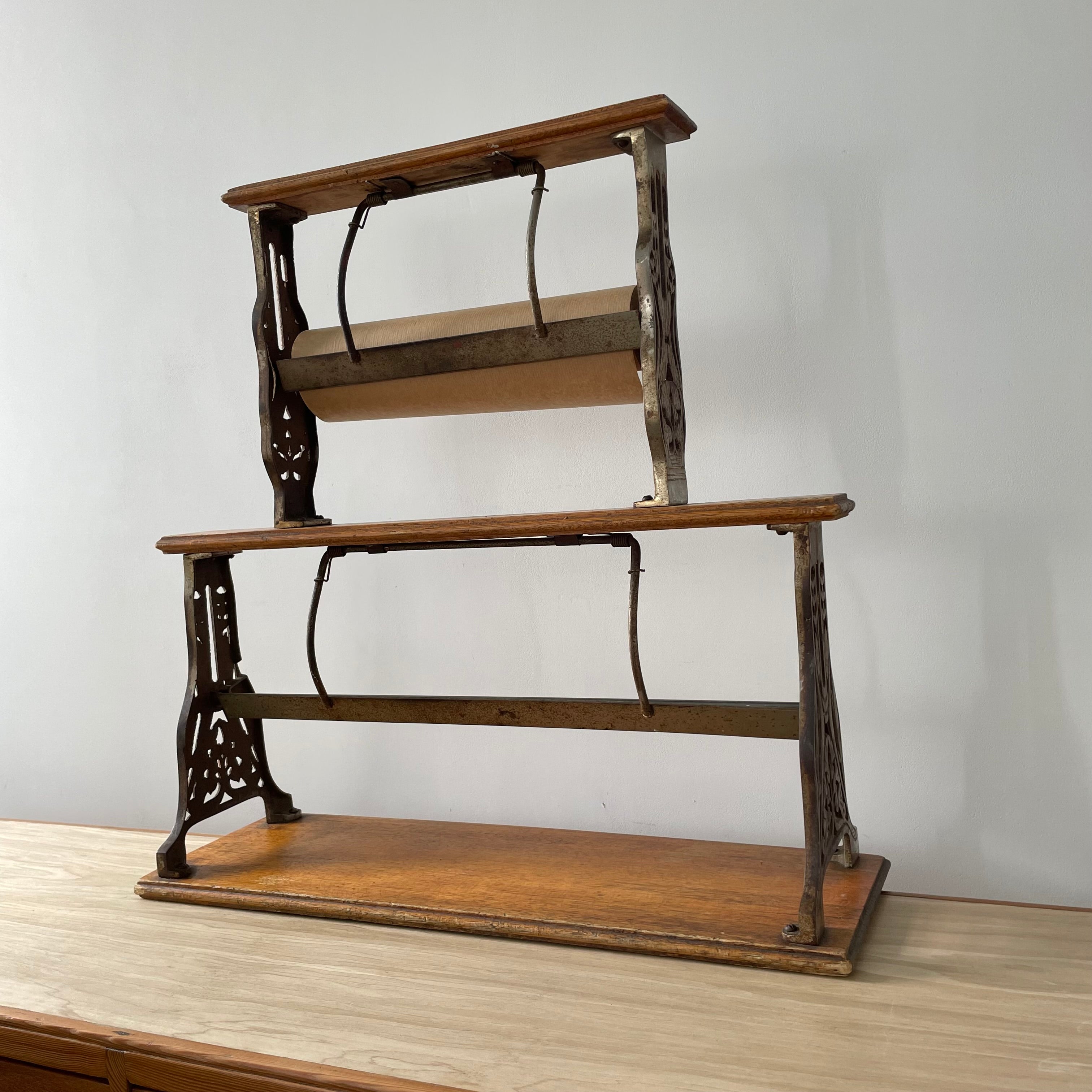 Antique Victorian Twin Roll Dispenser Stand – Cast Iron & Oak, c.1890s