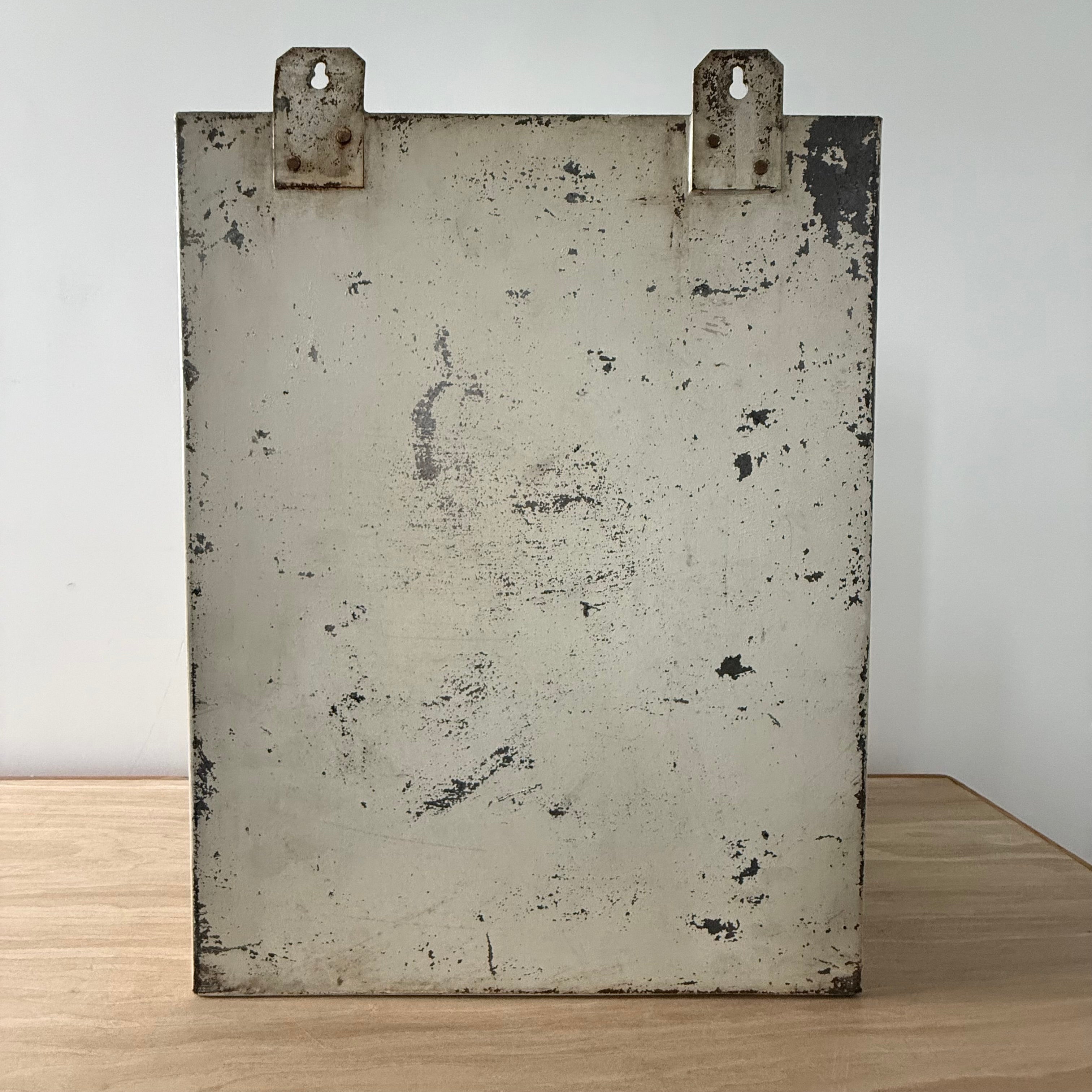 Antique Painted Metal Poison Cabinet with Etched Glass, Shelves & Key – Early 20th Century