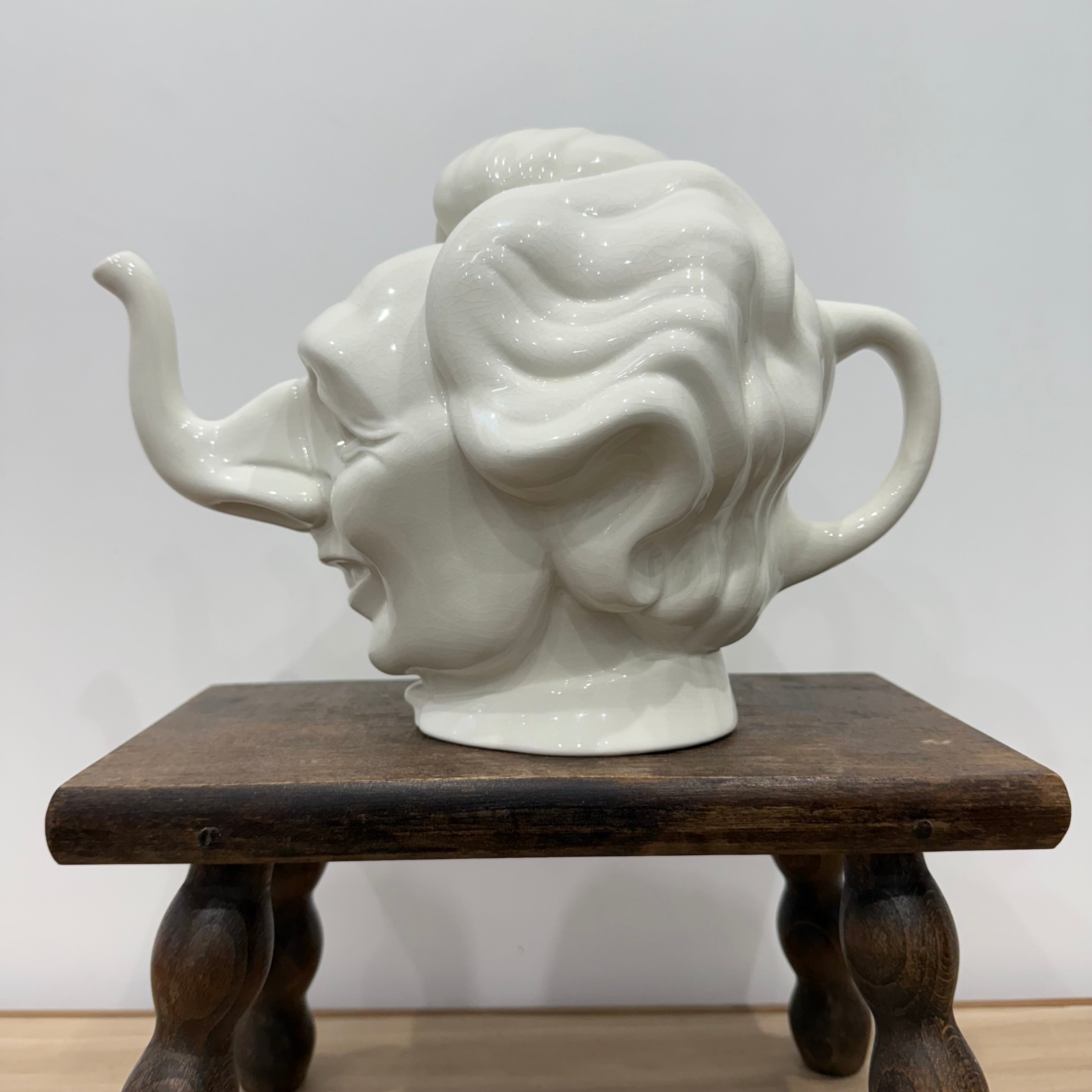 Luck & Flaw Spitting Image Margaret Thatcher Elephant Teapot Crackle Glaze