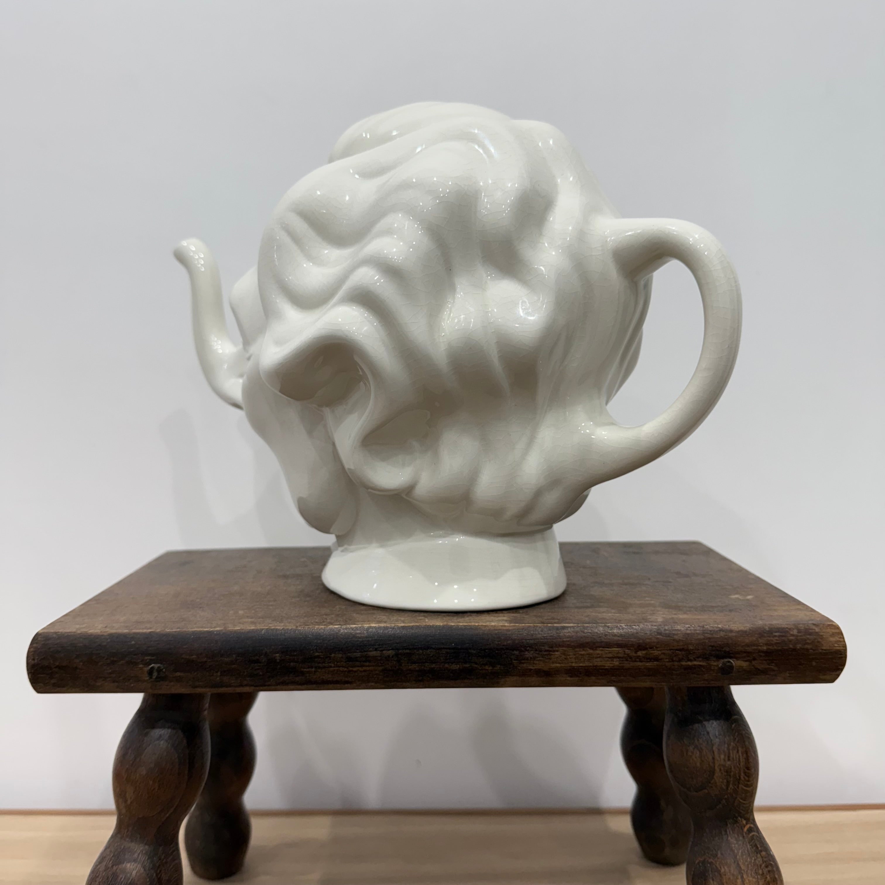 Luck & Flaw Spitting Image Margaret Thatcher Elephant Teapot Crackle Glaze