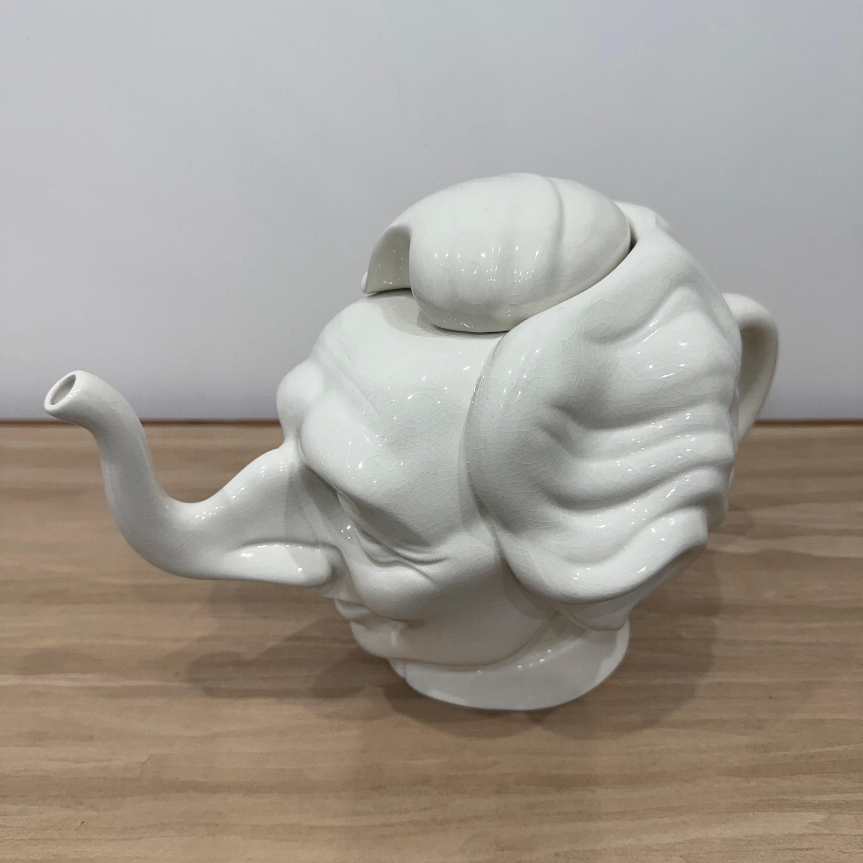 Luck & Flaw Spitting Image Margaret Thatcher Elephant Teapot Crackle Glaze