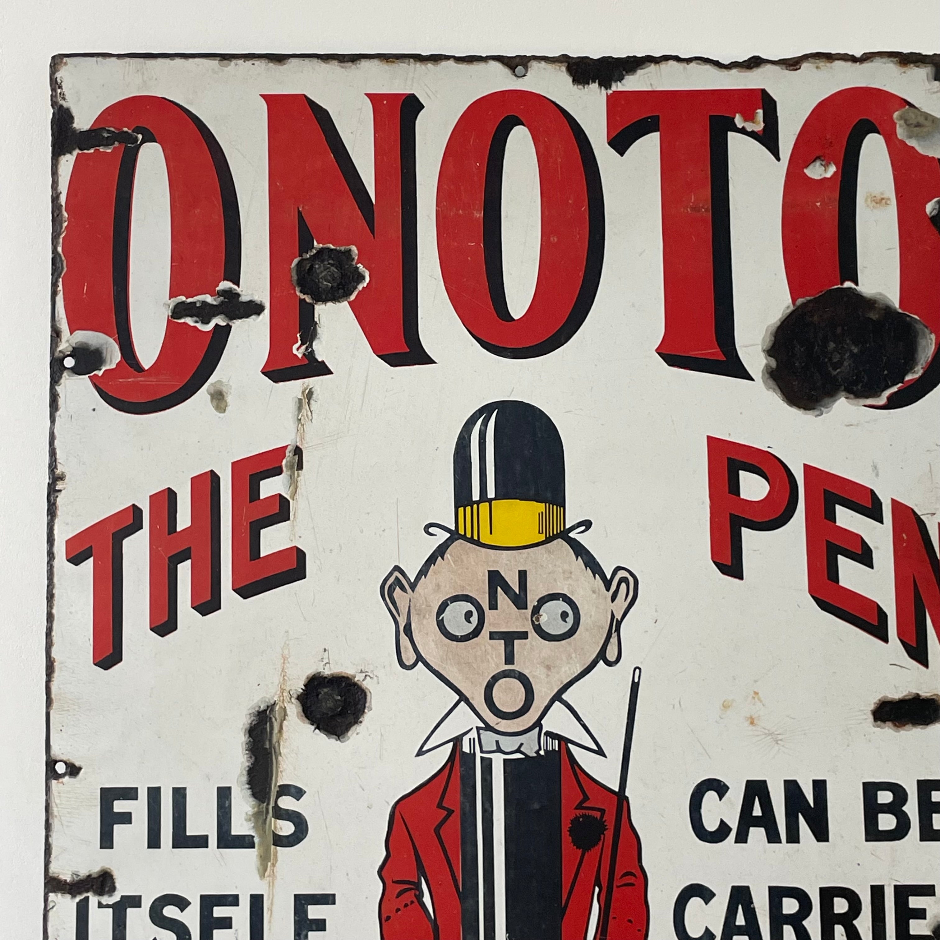 Original Onoto The Pen Enamel Advertising Sign – British Make, Rare Graphics – c.1930s