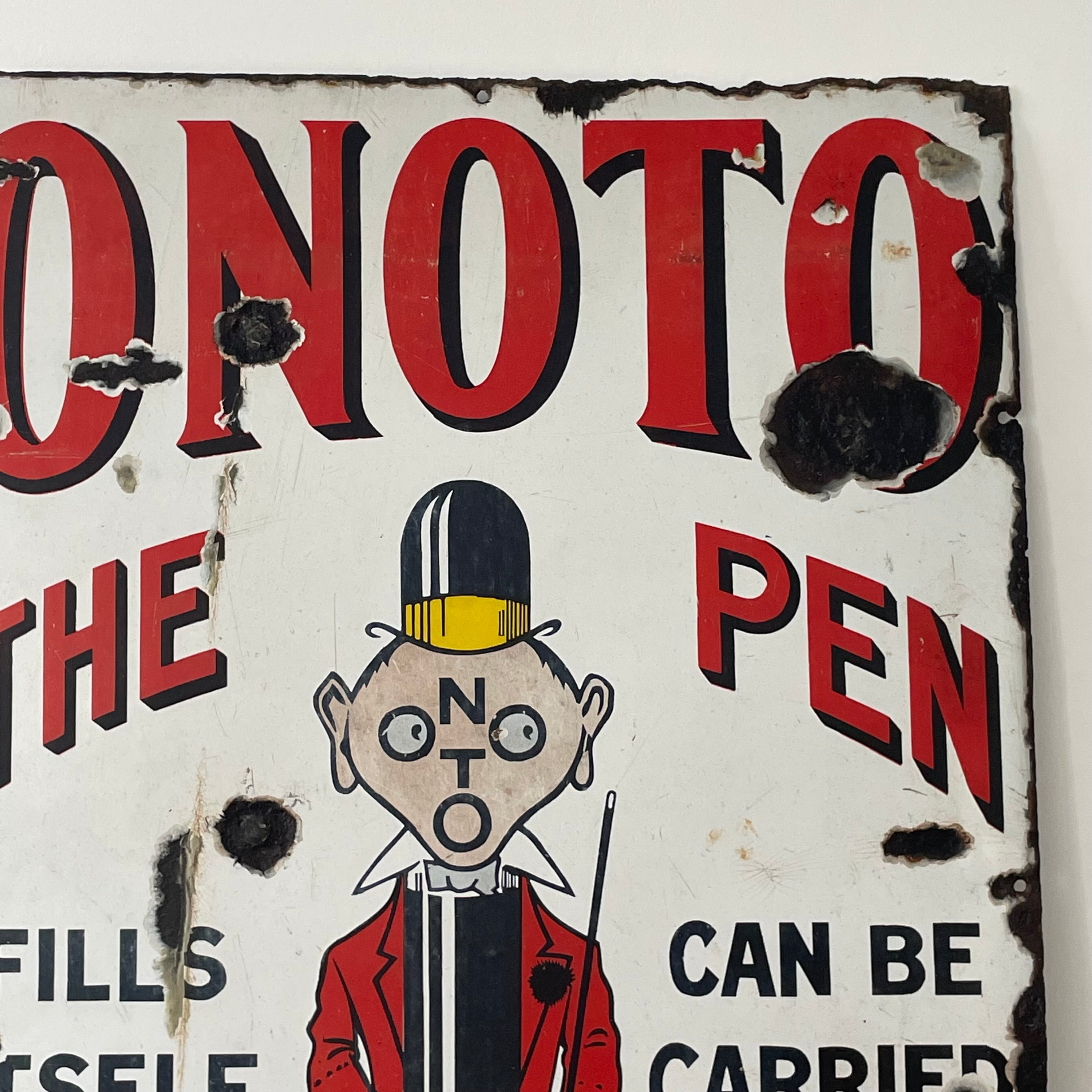 Original Onoto The Pen Enamel Advertising Sign – British Make, Rare Graphics – c.1930s