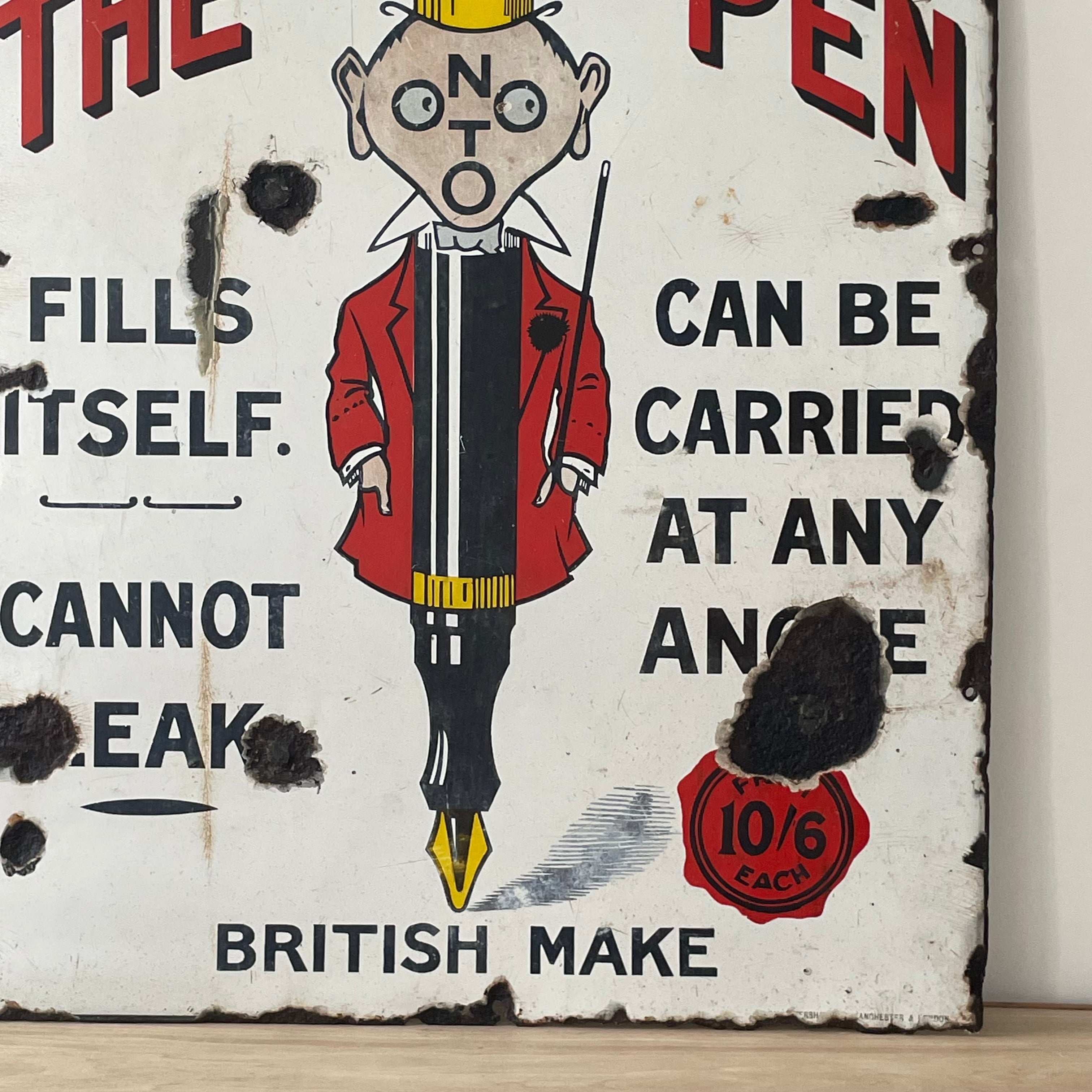 Original Onoto The Pen Enamel Advertising Sign – British Make, Rare Graphics – c.1930s