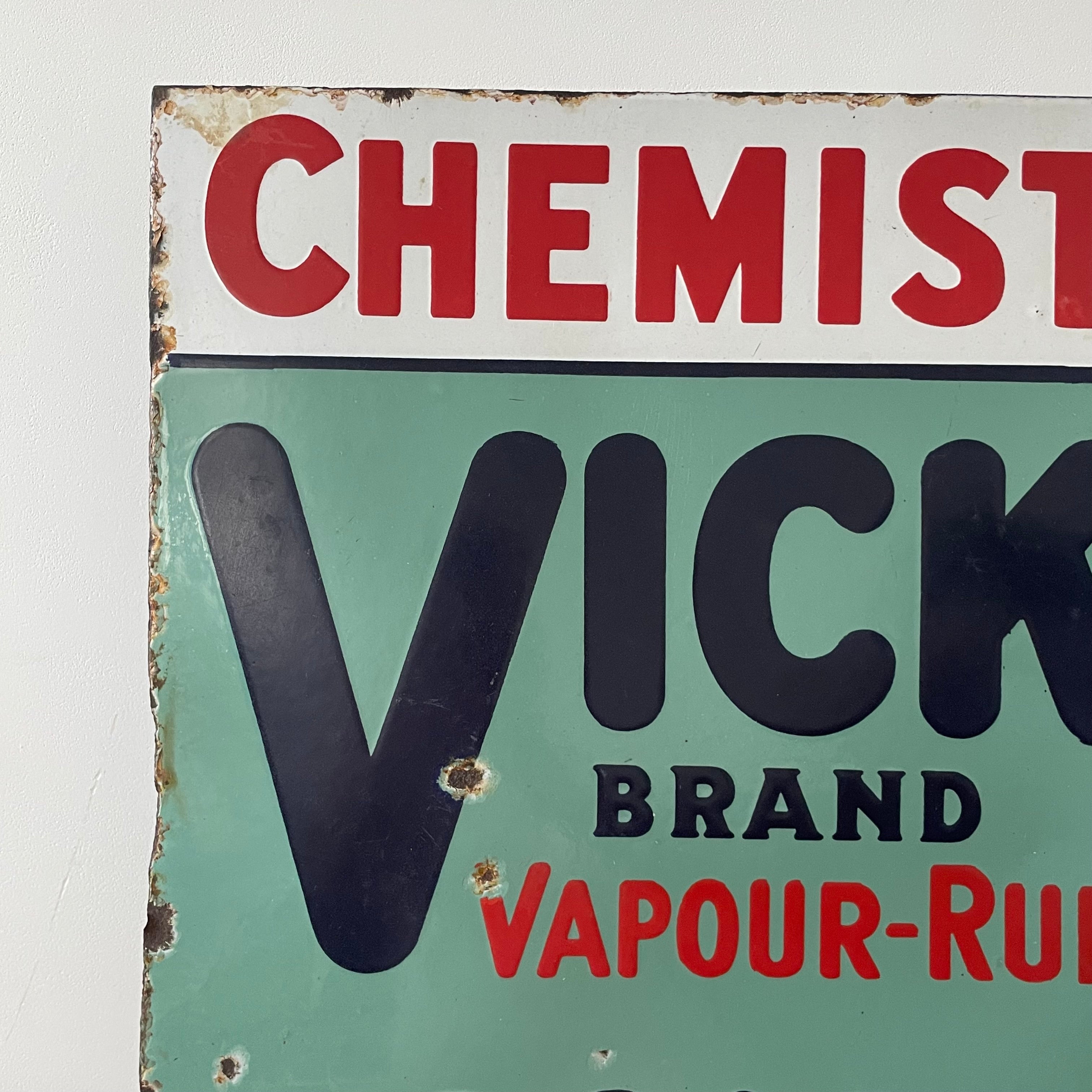 Vintage Vick Vapour-Rub Enamel Chemist Advertising Sign – Double-Sided