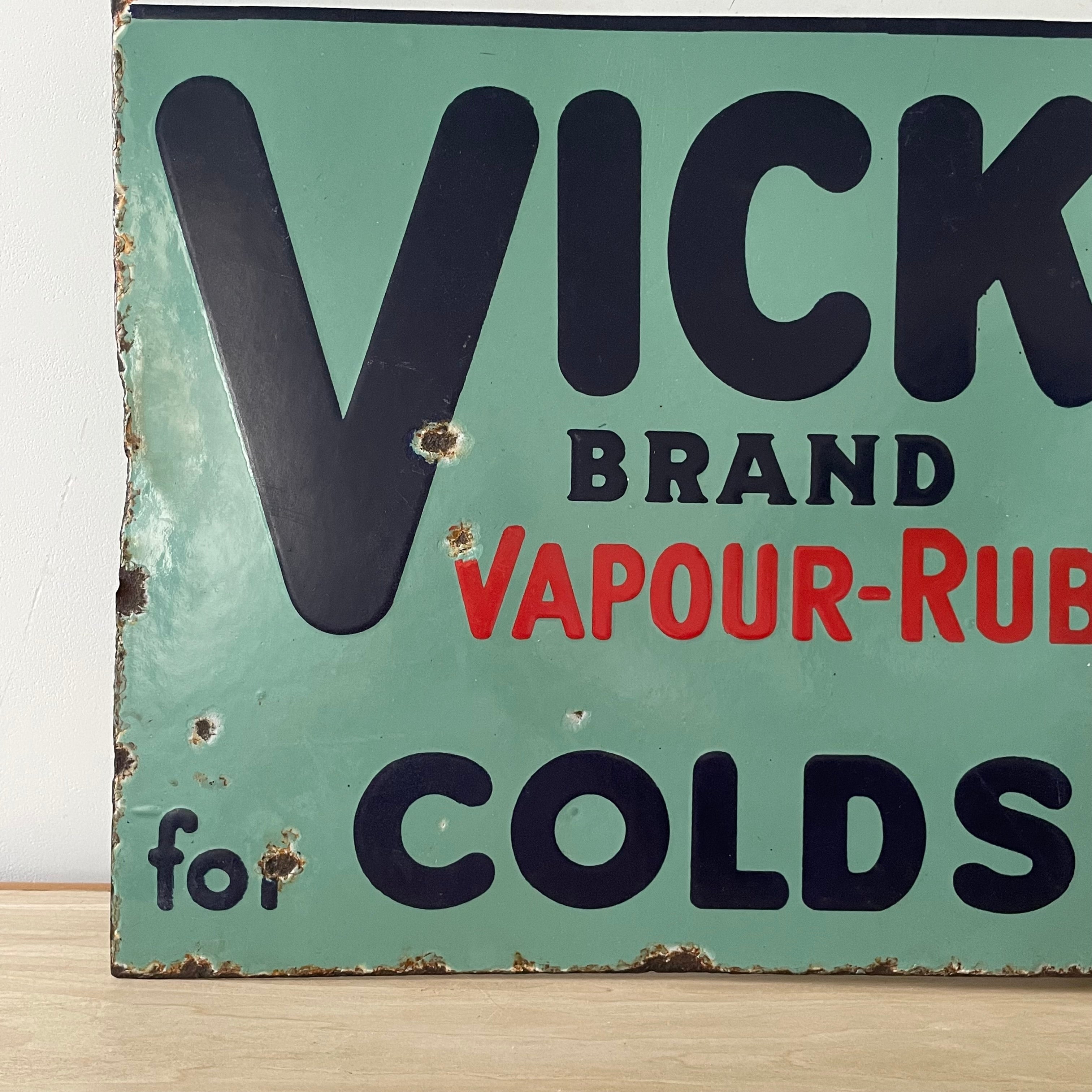 Vintage Vick Vapour-Rub Enamel Chemist Advertising Sign – Double-Sided