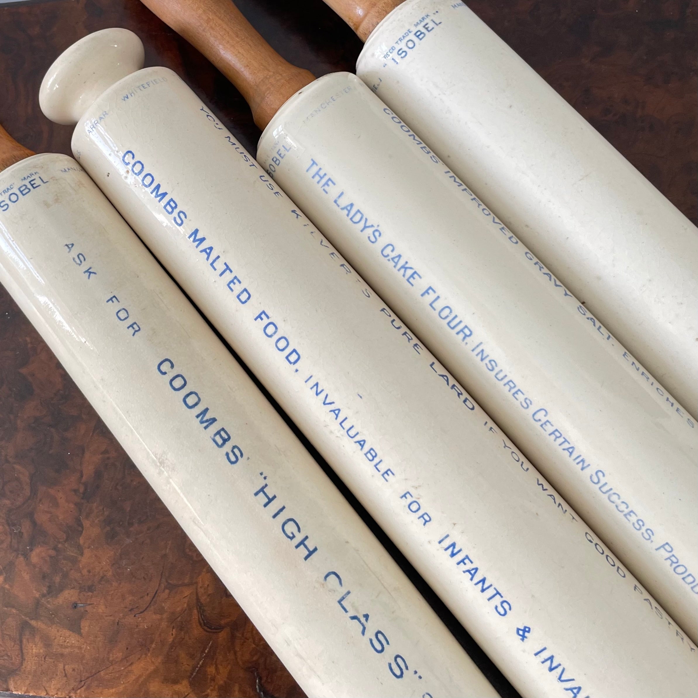 Antique Isobel Ironstone Advertising Rolling Pin – Choice of 4 Variants