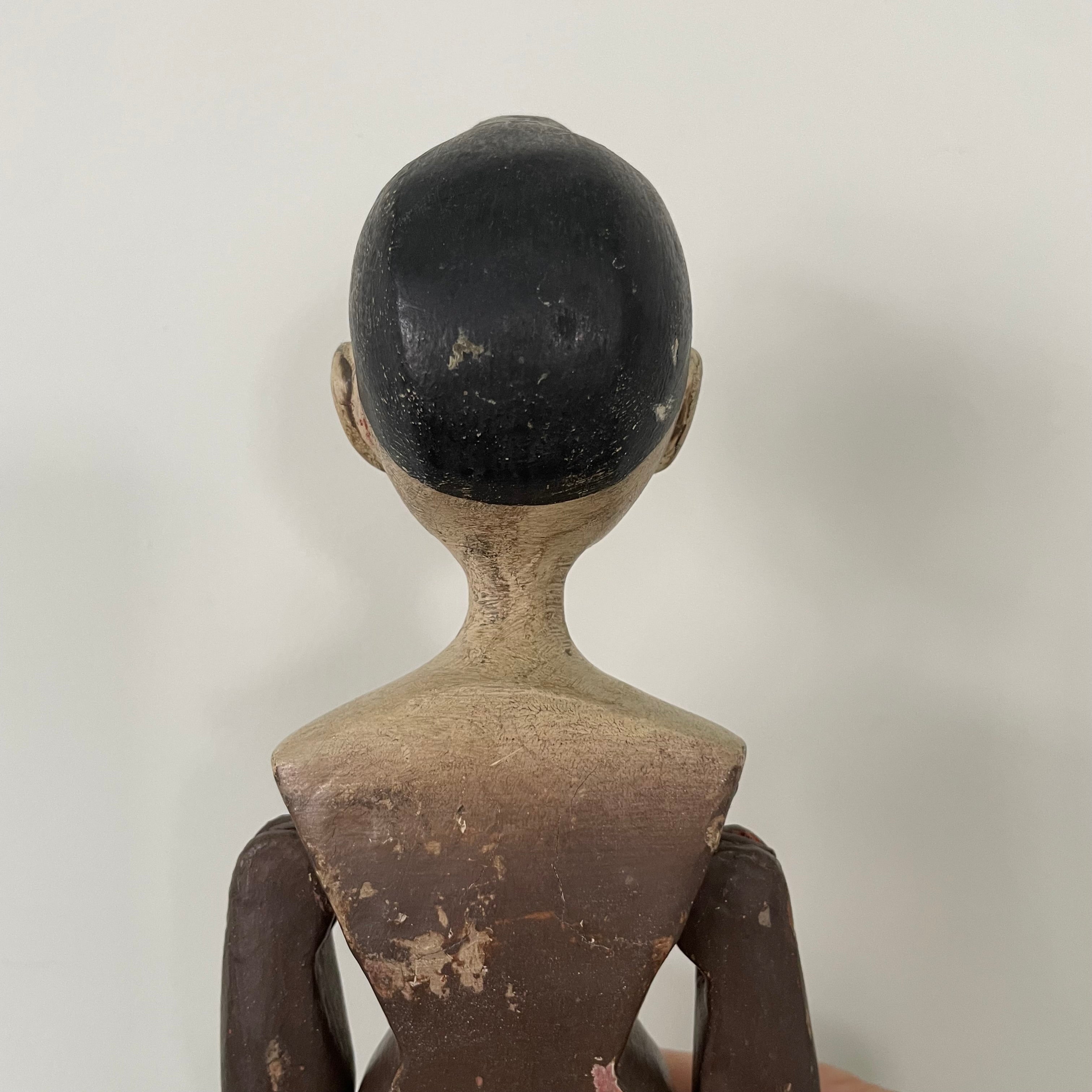 19th Century Grodnertal Tuck Comb Wooden Doll – Hand-Painted Peg Wooden Doll