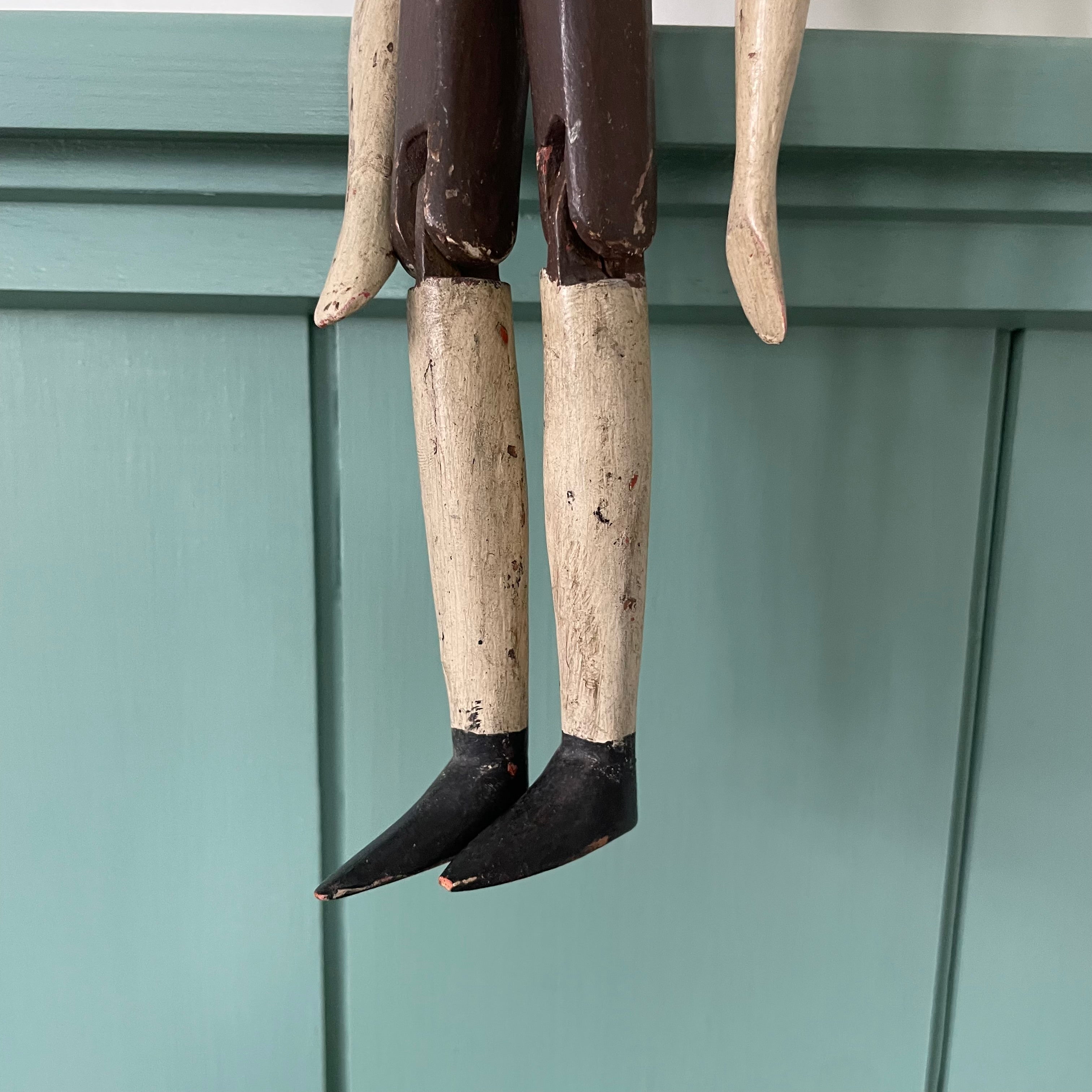 19th Century Grodnertal Tuck Comb Wooden Doll – Hand-Painted Peg Wooden Doll