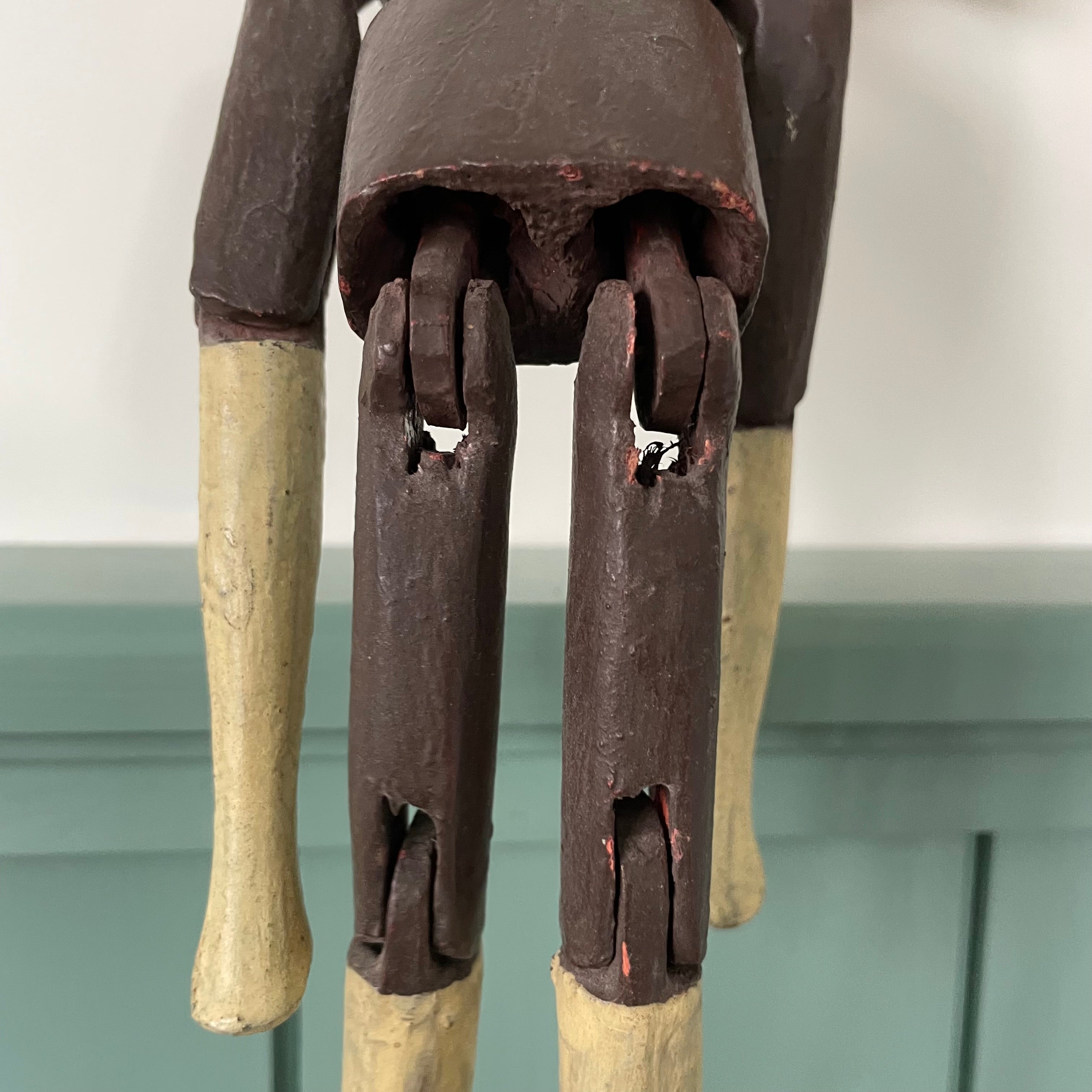 19th Century Grodnertal Tuck Comb Wooden Doll – Hand-Painted Peg Wooden Doll