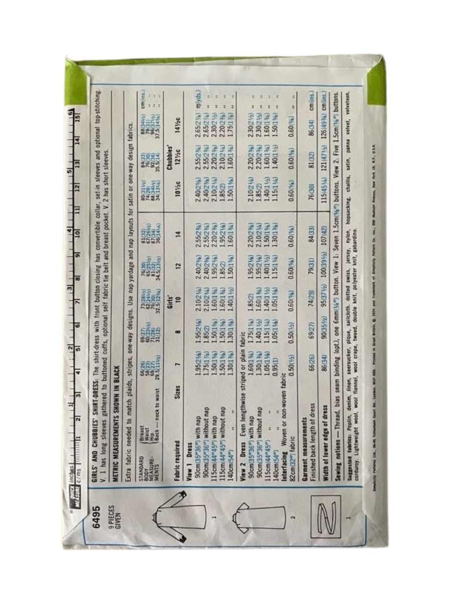 Simplicity 6495 Girls Size 10 Dress FF