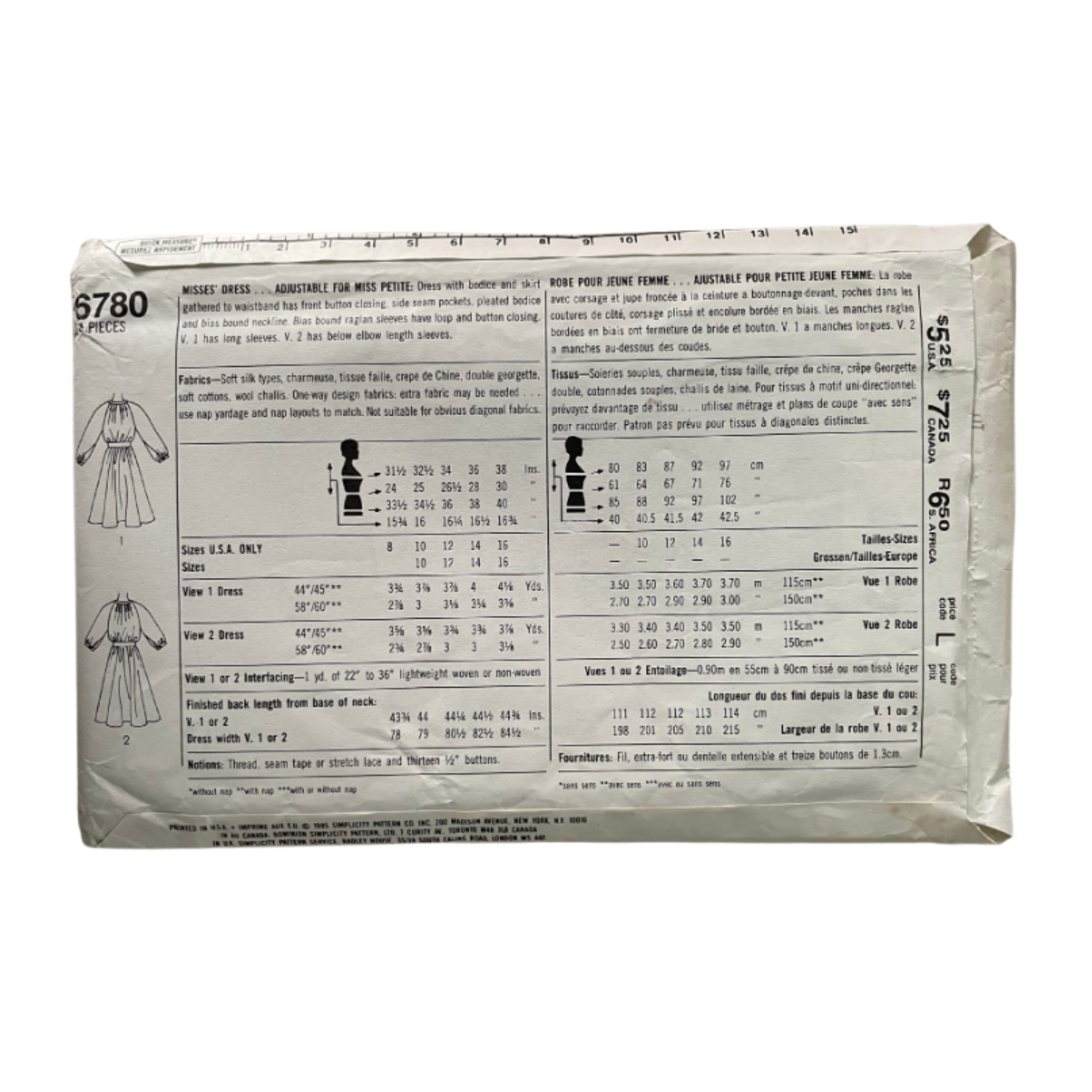 Simplicity 6780 Womens Size 10 UK Petite Dress FF