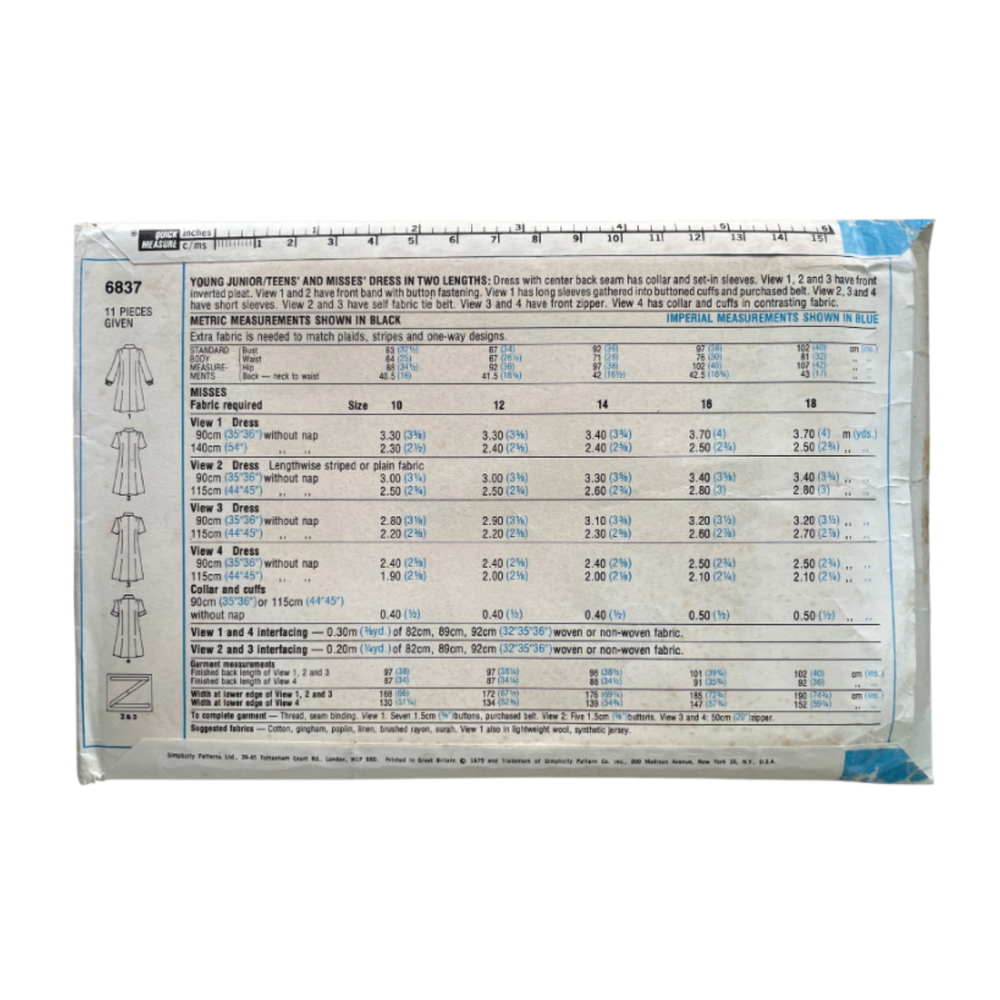 Simplicity 6837 Womens Size 10 UK Dress FF