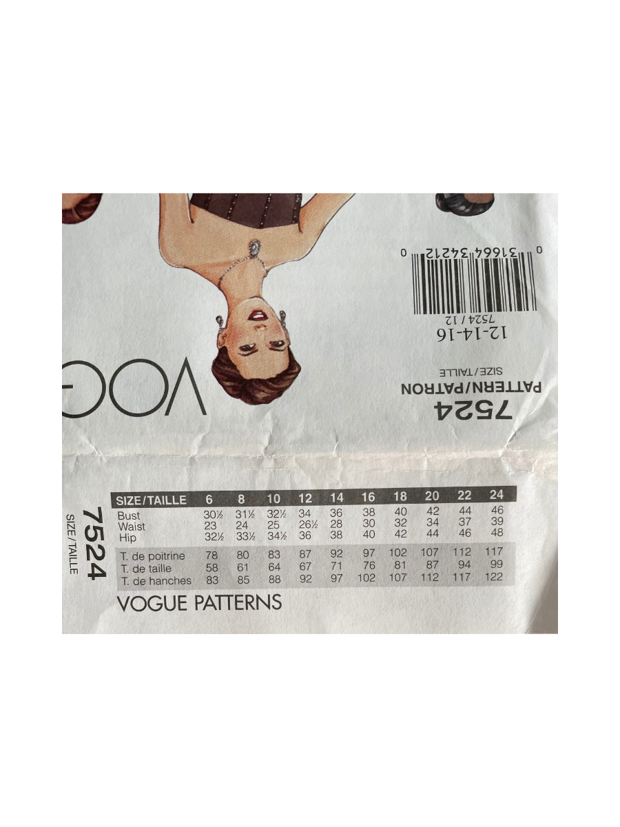 Vogue 7524 Womens Size 12-16 Skirt FF