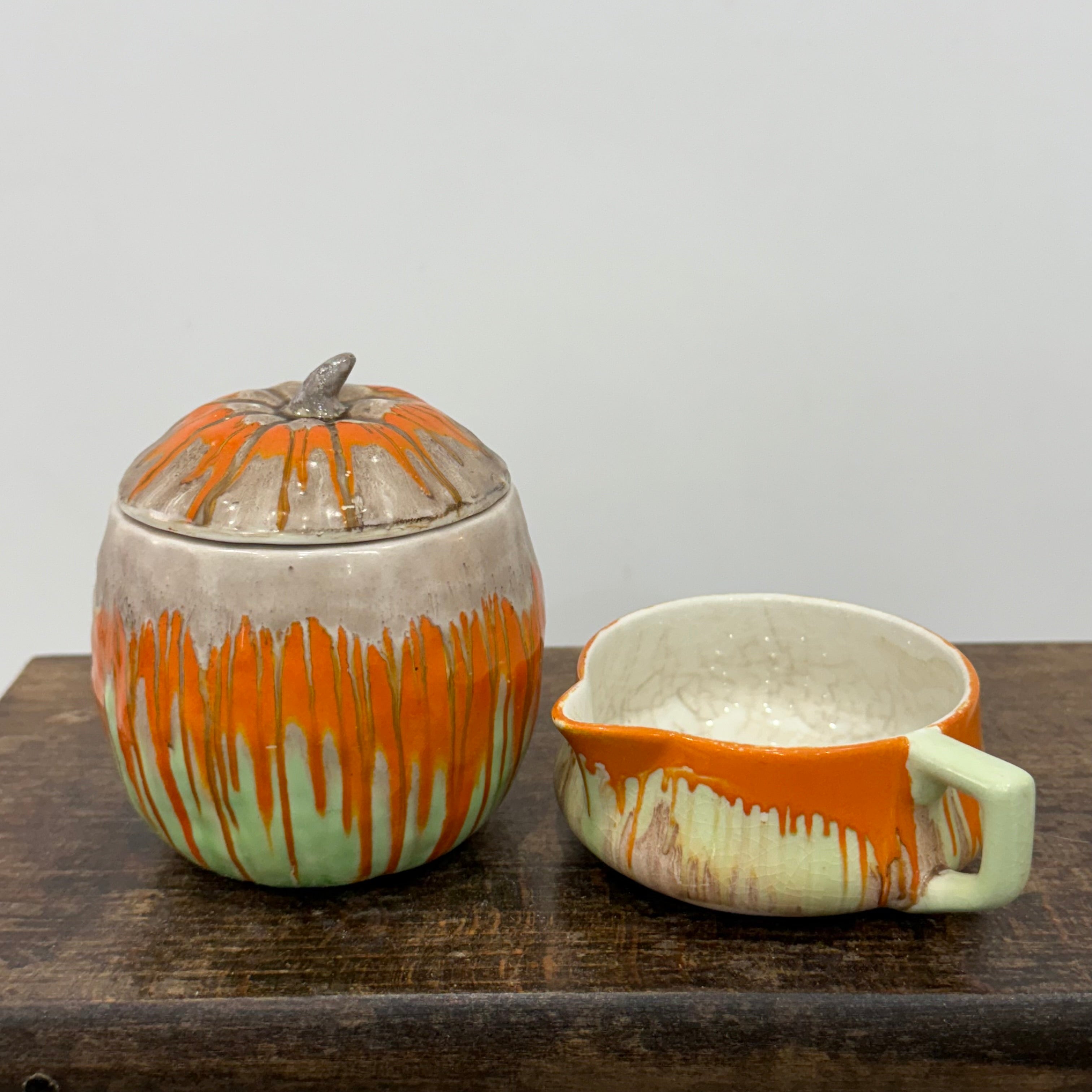 Shelley Harmony Dripware Sugar Bowl &amp; Milk Jug Art Deco 1930s