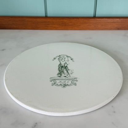 Victorian Green Transfer Grocer’s Scale Plate – Lady Justice HRC c.1860s