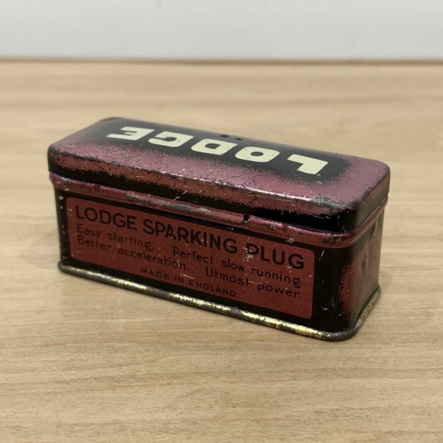 Vintage Lodge Sparking Plug Tin Made in England Automotive Advertising Box