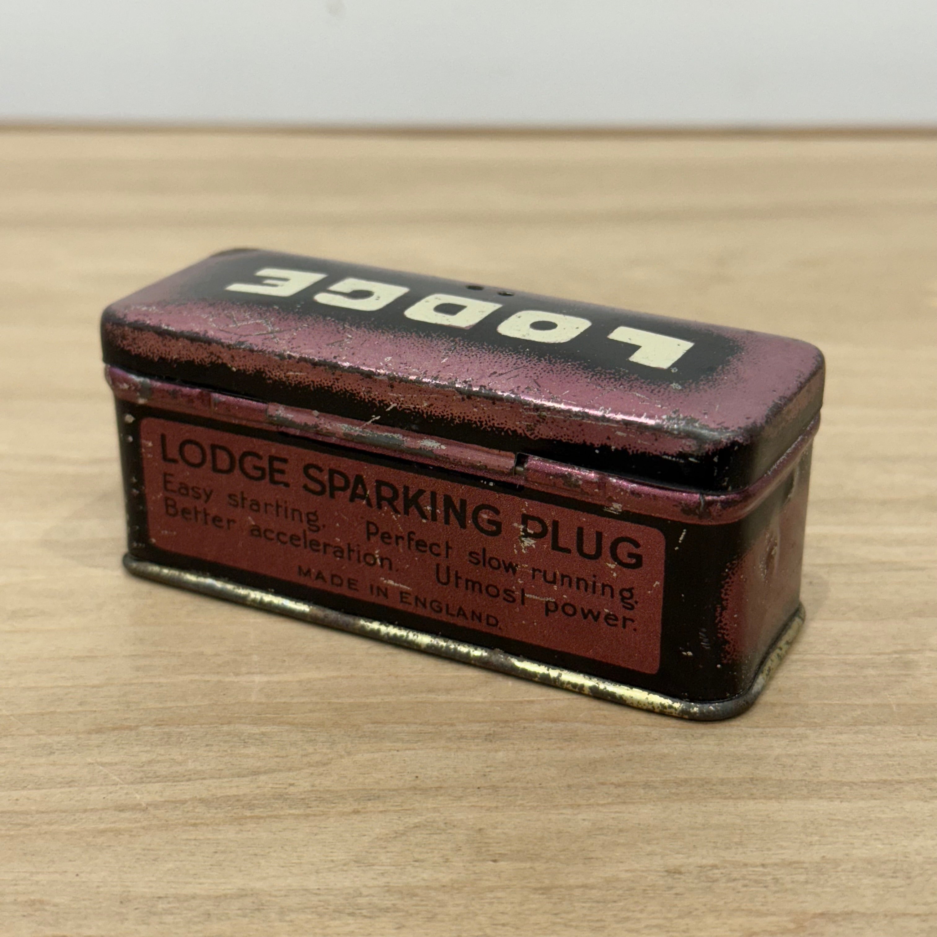 Vintage Lodge Sparking Plug Tin Made in England Automotive Advertising Box