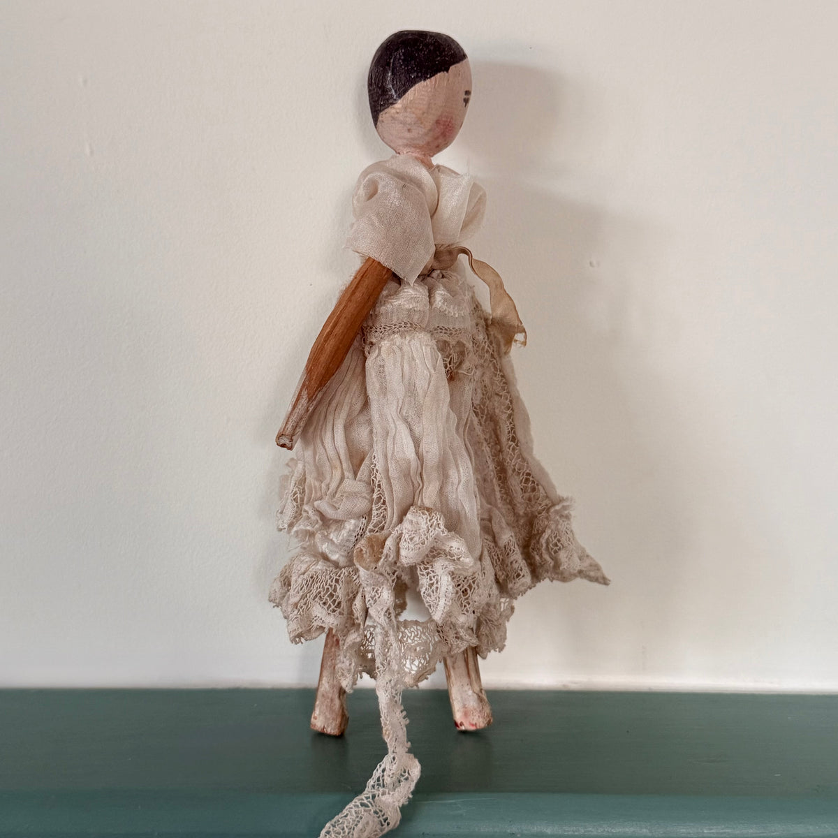 Antique 19th Century Grödnertal Style Wooden Peg Doll – 17.5cm