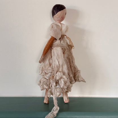 Antique 19th Century Grödnertal Style Wooden Peg Doll – 17.5cm
