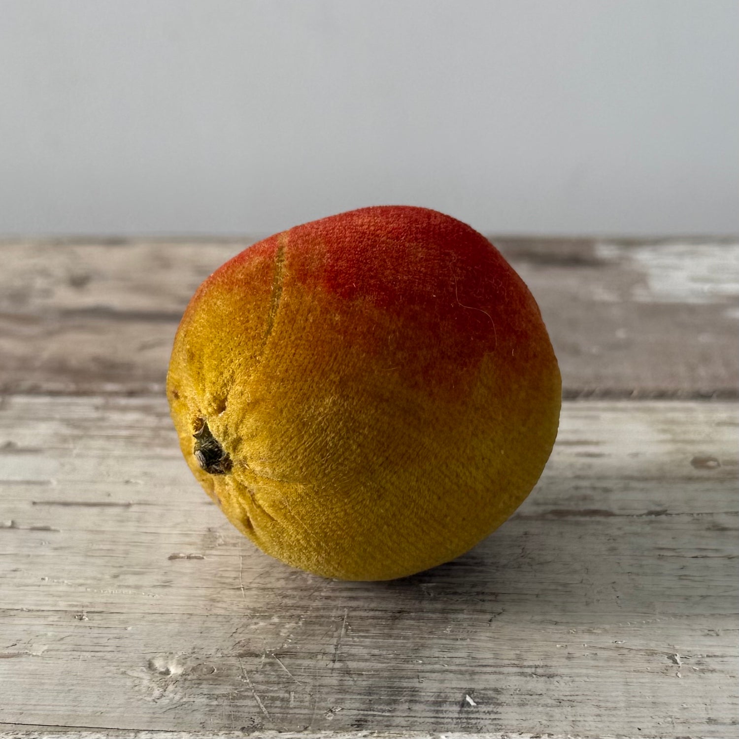 1830s Antique Velvet Apple Pin Cushion in Red and Ochre