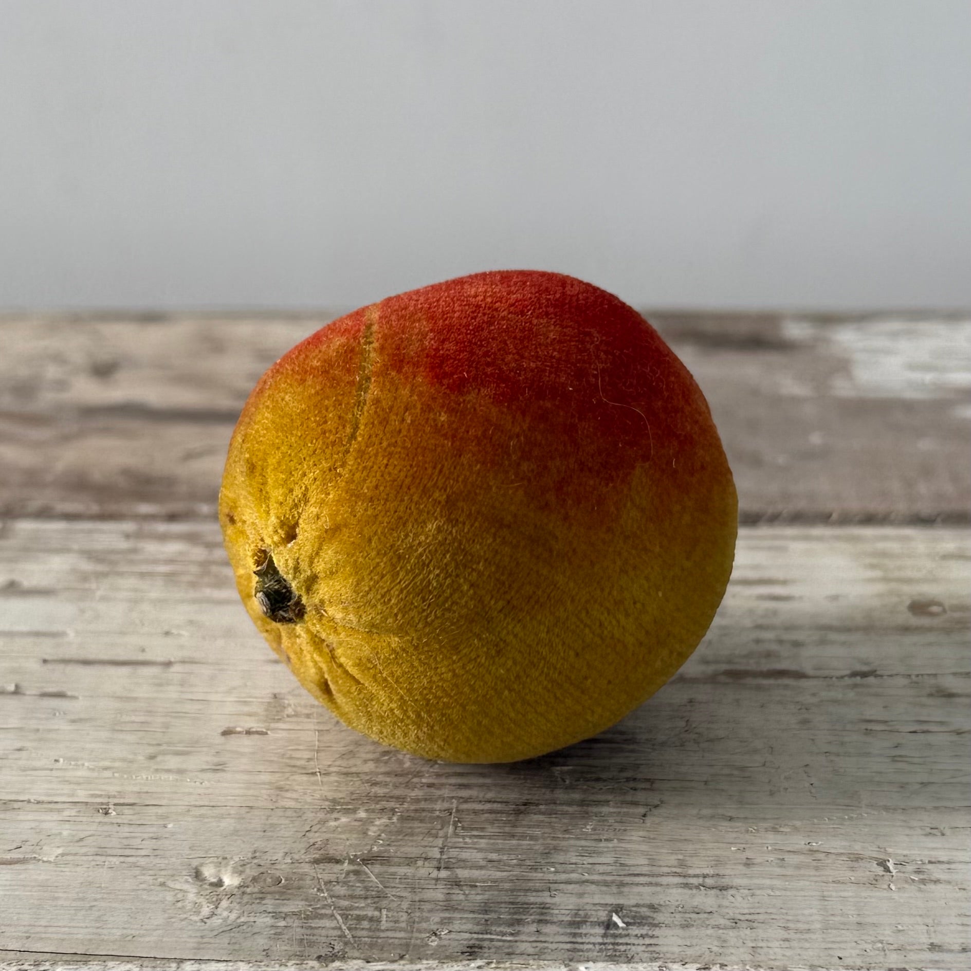 1830s Antique Velvet Apple Pin Cushion in Red and Ochre