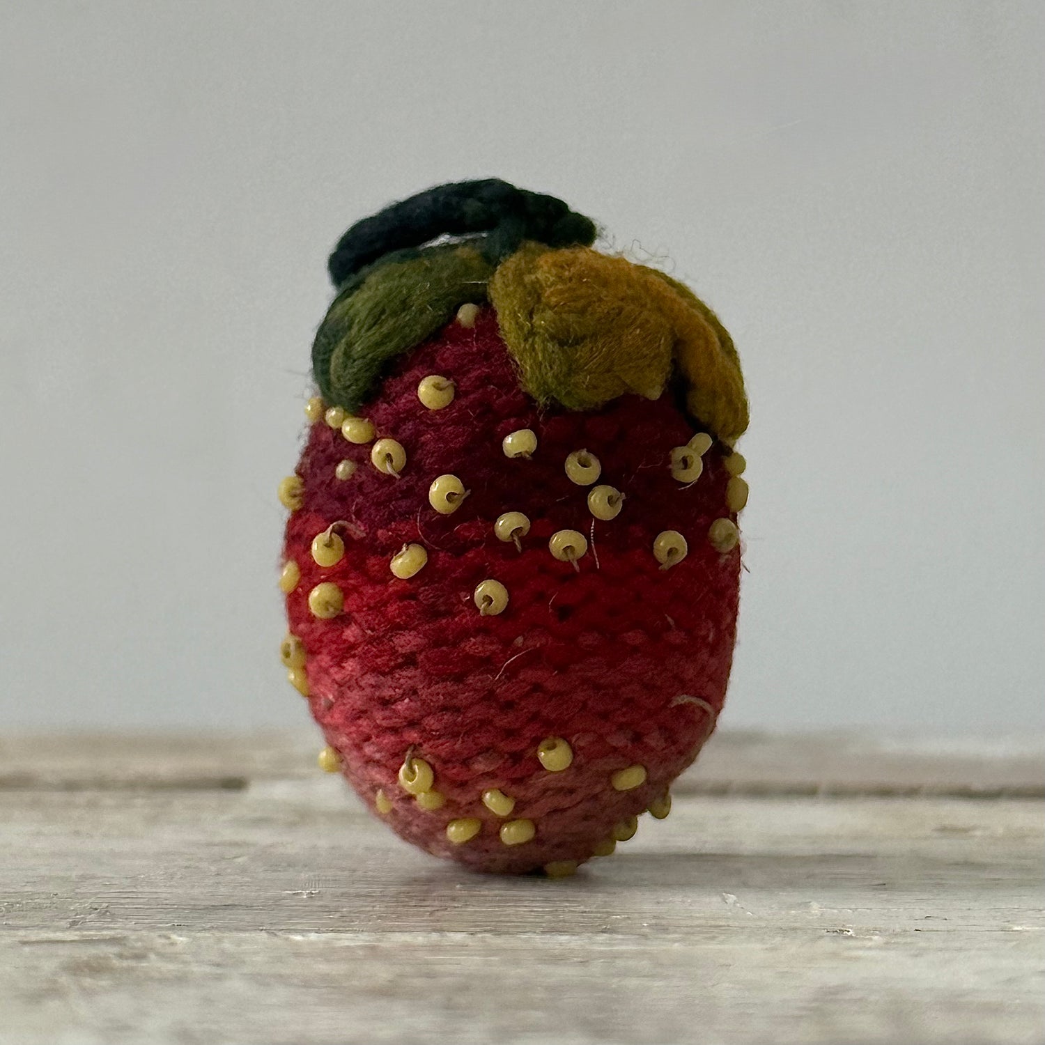 Antique Knitted Strawberry Emery with Beaded Seeds