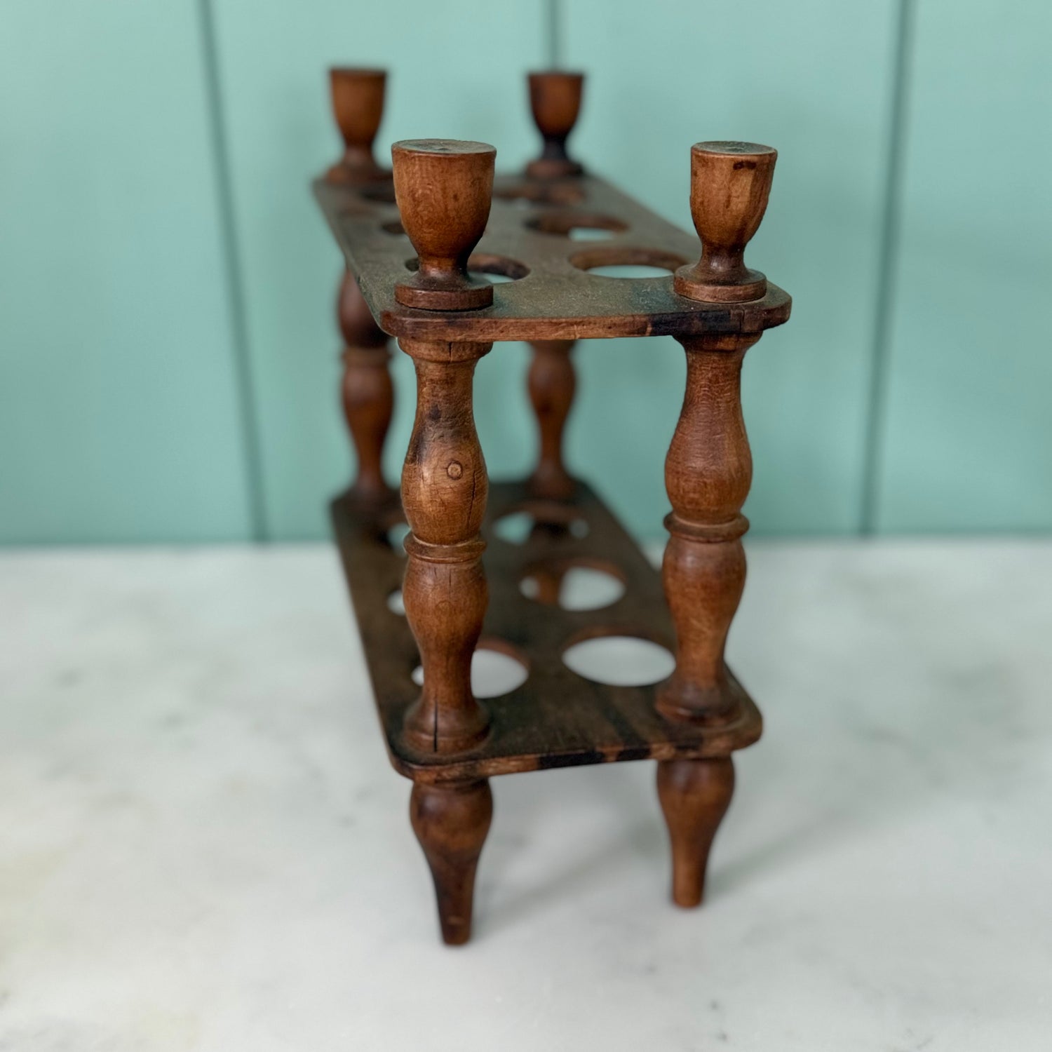 Antique Victorian Edwardian Wooden Two Tier Egg Stand Rack