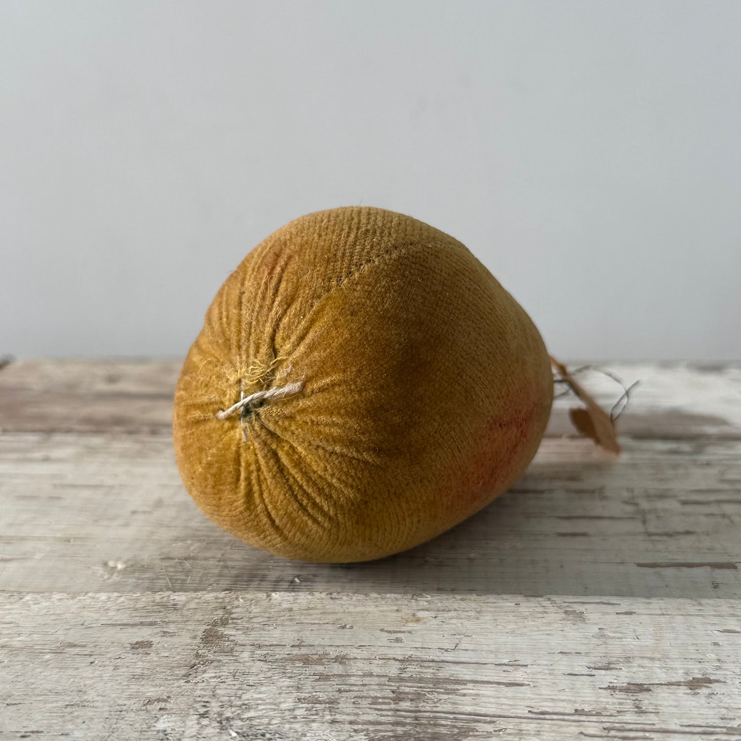 Rare 1830s Velvet Pear Pin Cushion with Paper Leaves