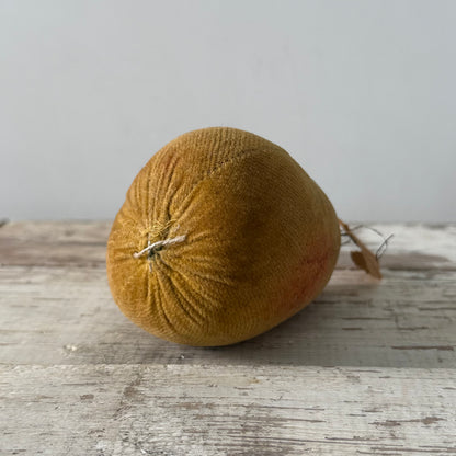 Rare 1830s Velvet Pear Pin Cushion with Paper Leaves