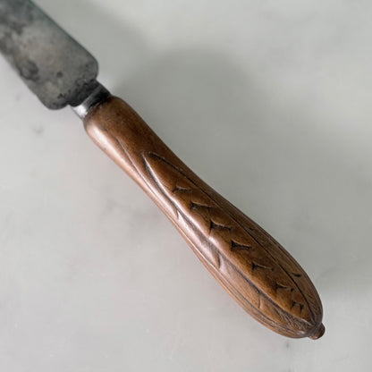 Antique Carved Treen Handle Bread Knife