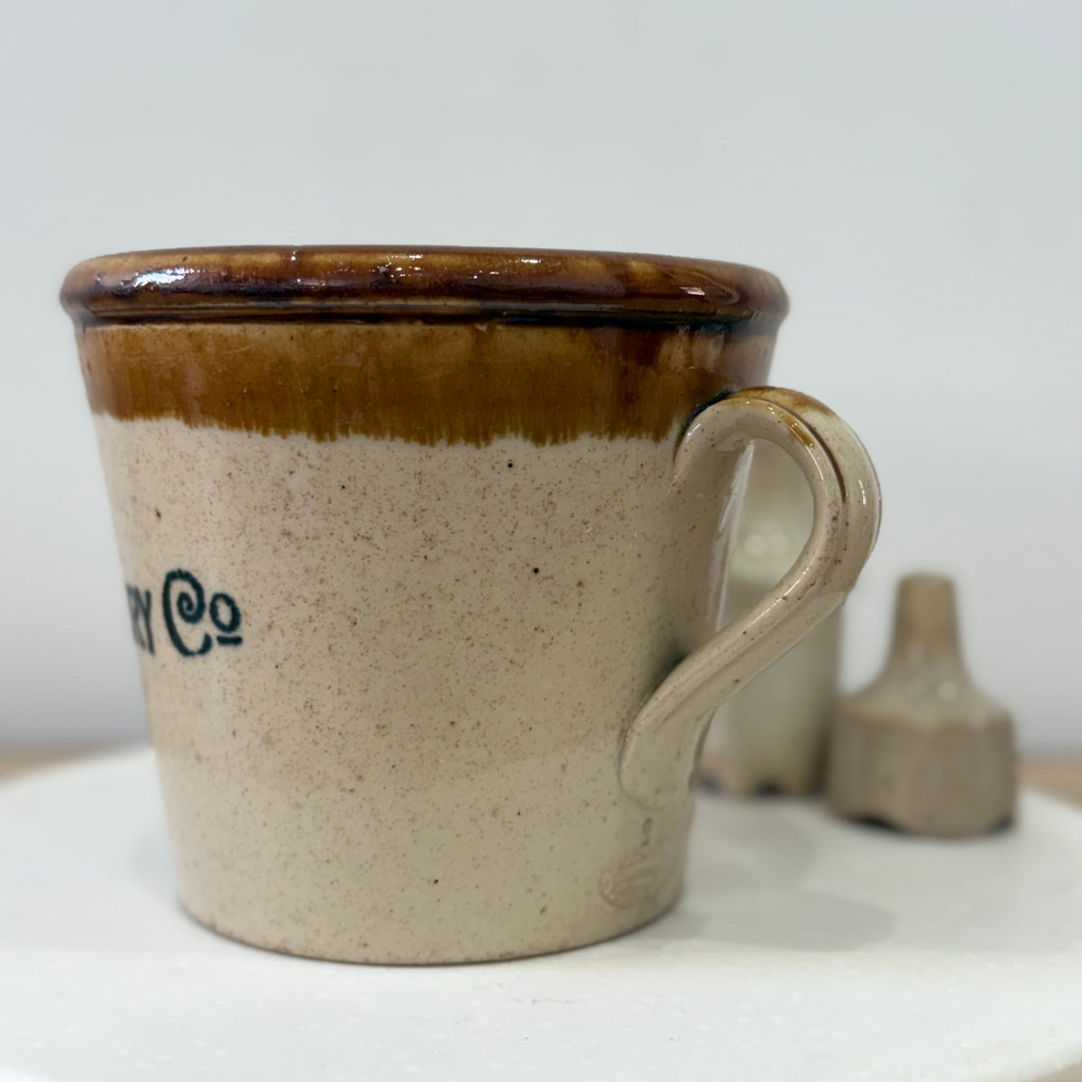 Antique Danish Dairy Co Stoneware Butter Crock with Milkmaid c.1900