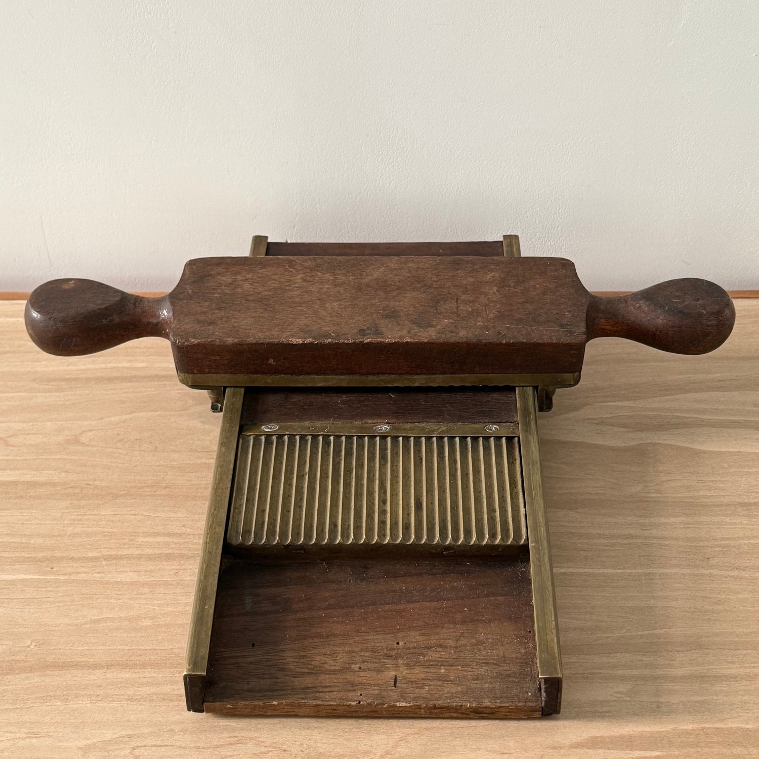 Antique Wooden Pill Maker with Brass Plates Double Handle Apothecary Tool