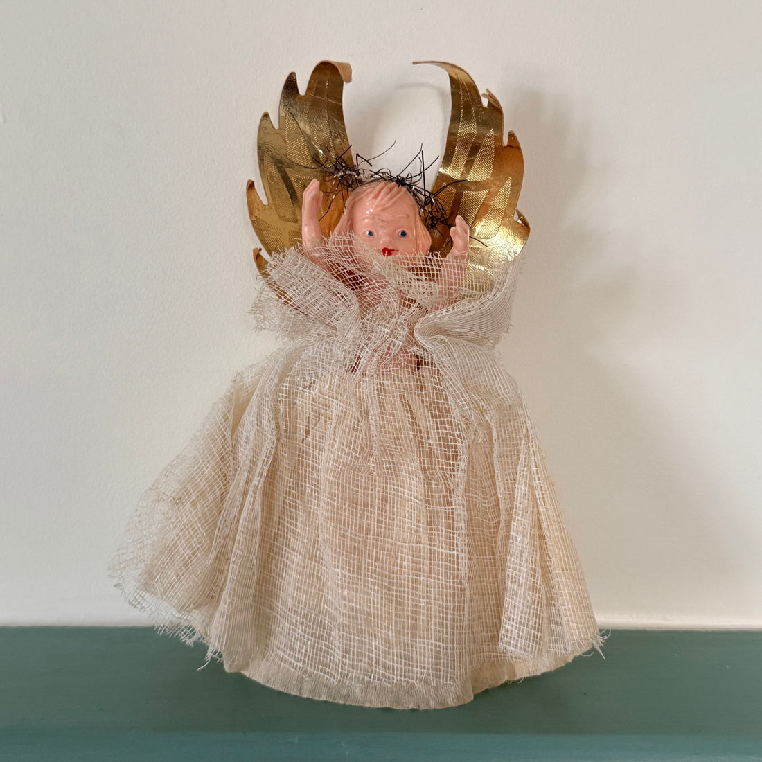 Vintage Christmas Tree Angel with Gold Wings c.1950s–1960s