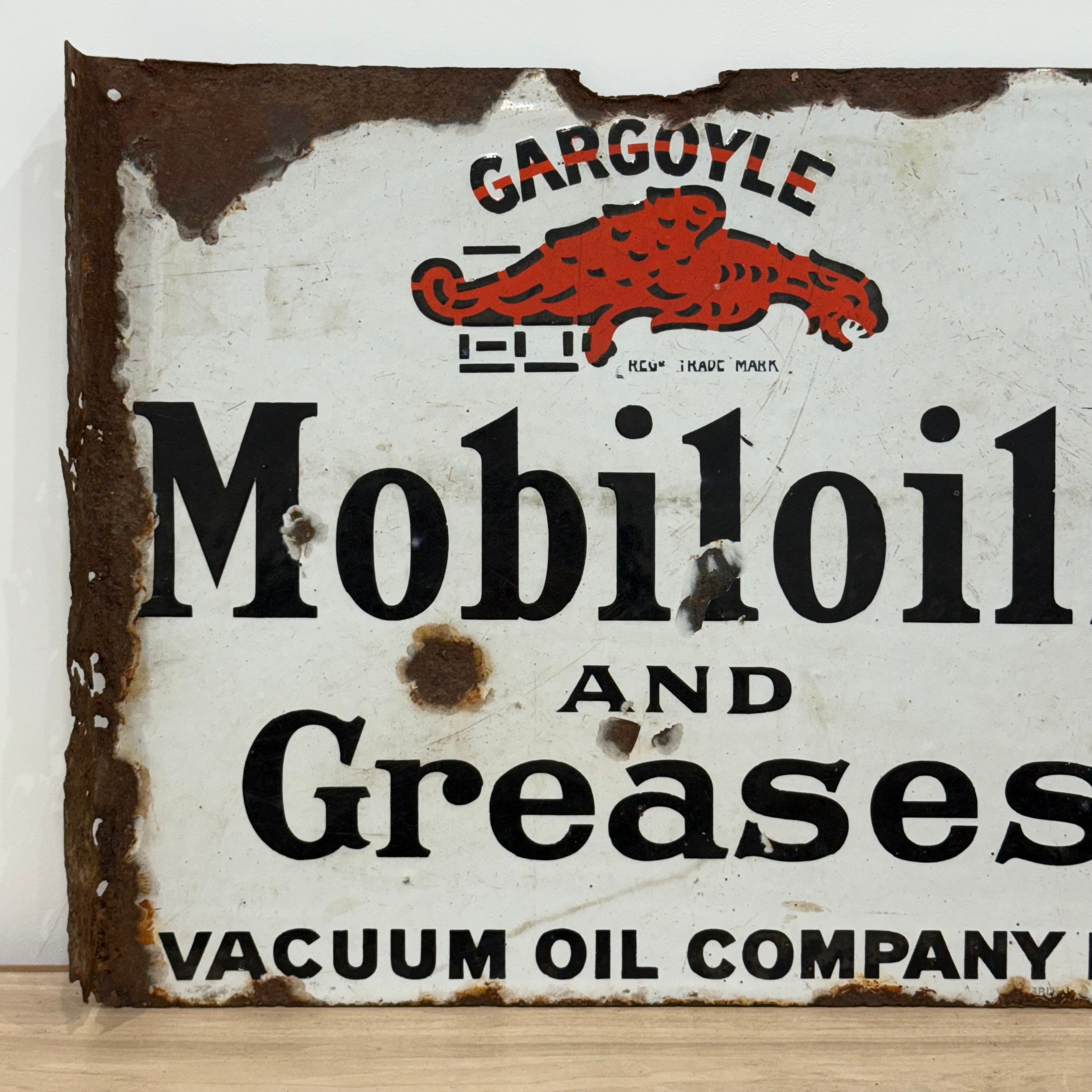 Gargoyle Mobiloils and Greases Enamel Sign Vacuum Oil Company c1920