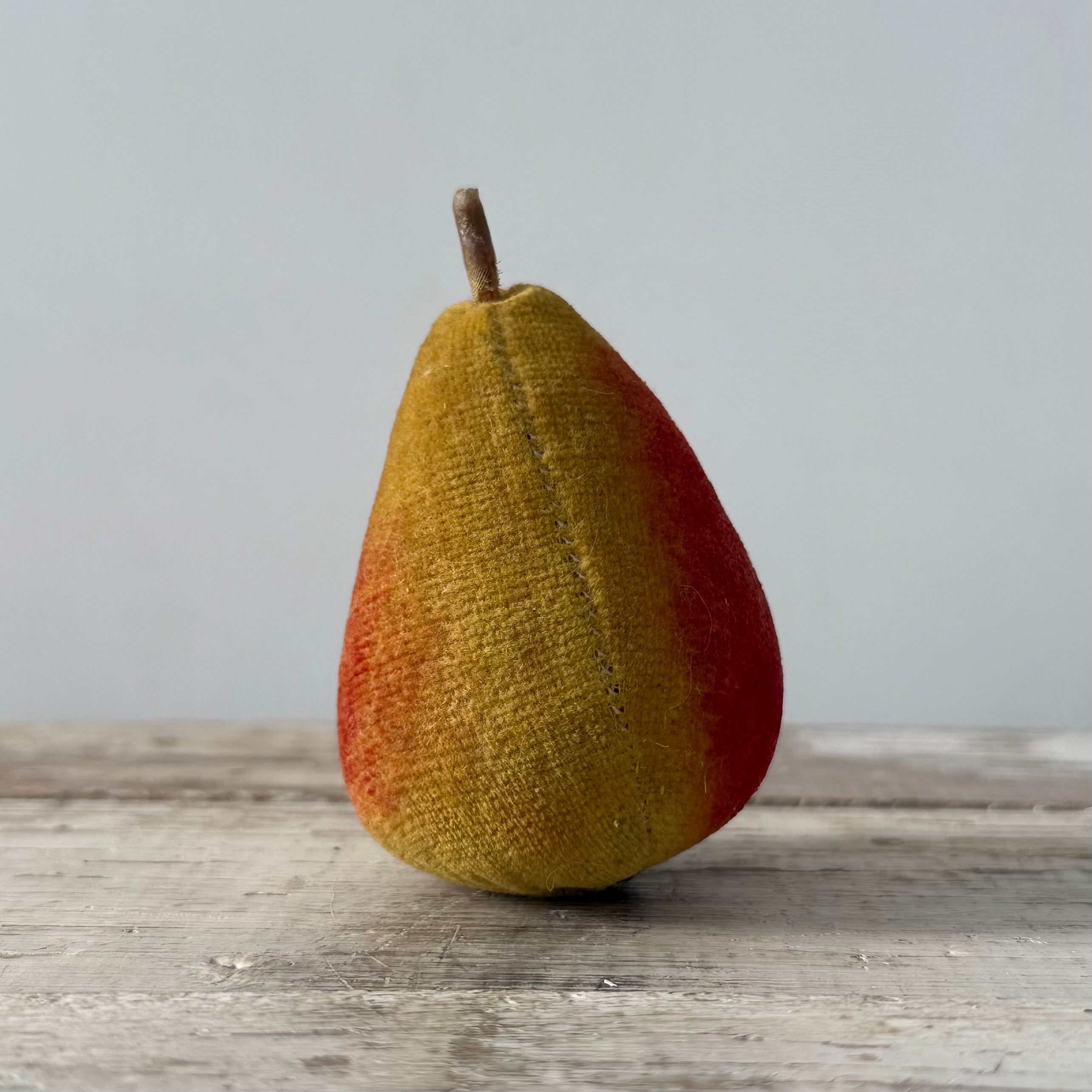 1830s Antique Velvet Pear Pin Cushion in Red and Ochre