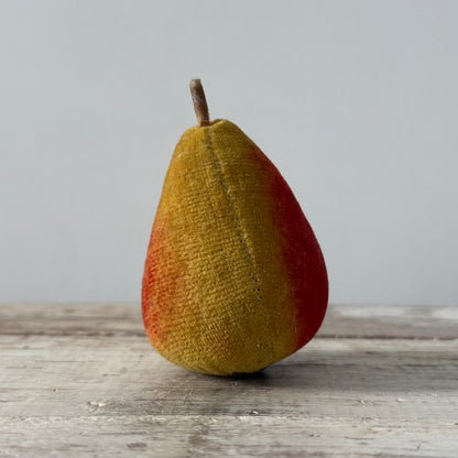 1830s Antique Velvet Pear Pin Cushion in Red and Ochre