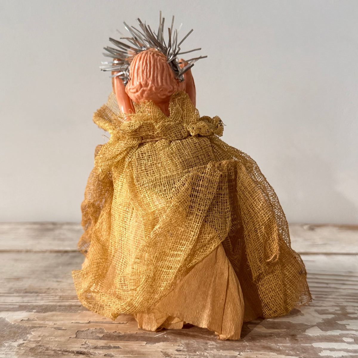 Vintage Christmas Tree Fairy with Silver Tinsel Halo – c.1950s–1960s