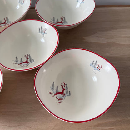 5 Crown Devon Stockholm Leaping Deer Dessert Bowls 1950s