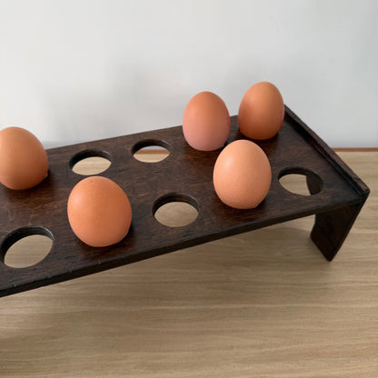Antique Wooden Egg Rack Stand – 12 Hole Farmhouse Kitchen Storage
