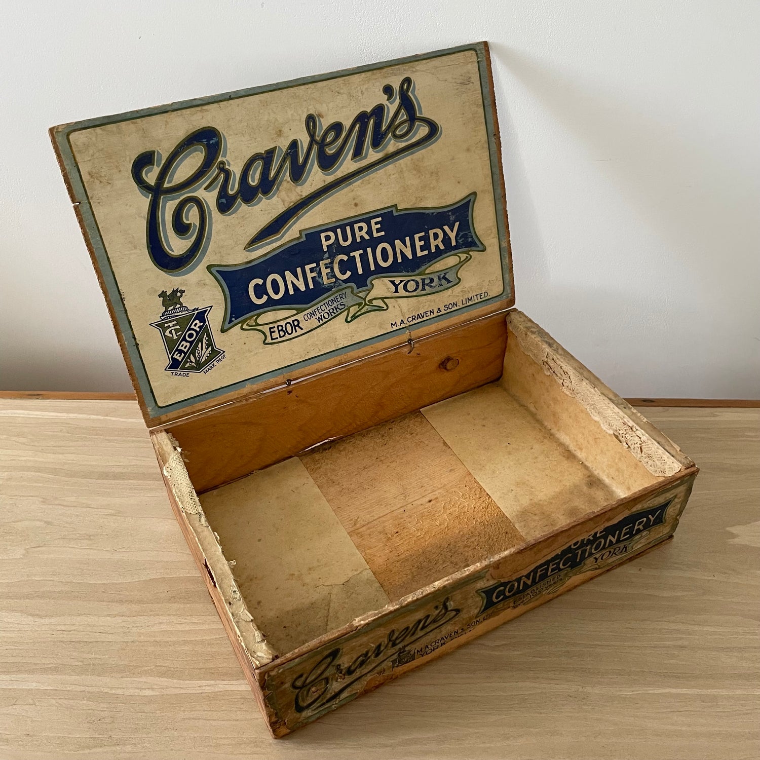 Antique Craven’s Pure Confectionery Wooden Advertising Box – York, Early 1900s
