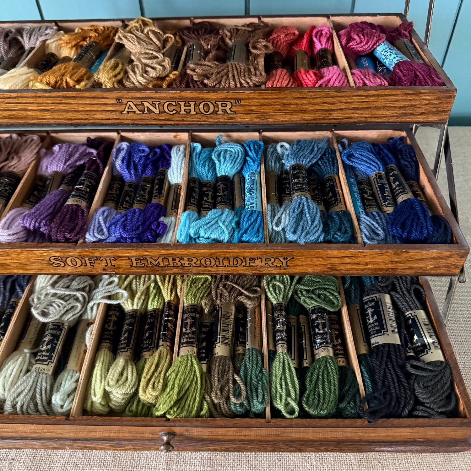 Antique Clark’s Anchor Soft Embroidery Thread Display Cabinet