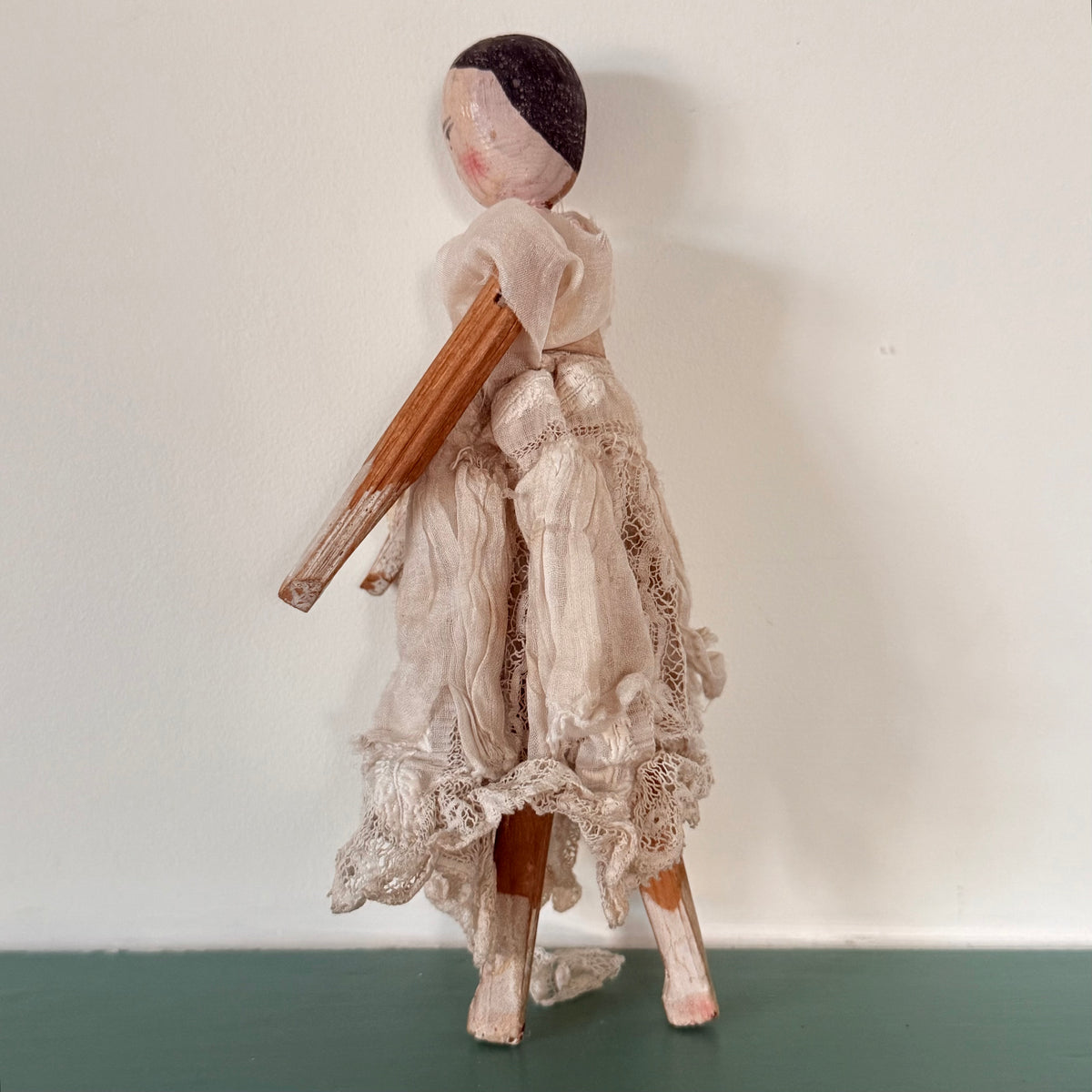 Antique 19th Century Grödnertal Style Wooden Peg Doll – 17.5cm
