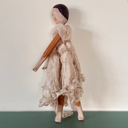 Antique 19th Century Grödnertal Style Wooden Peg Doll – 17.5cm